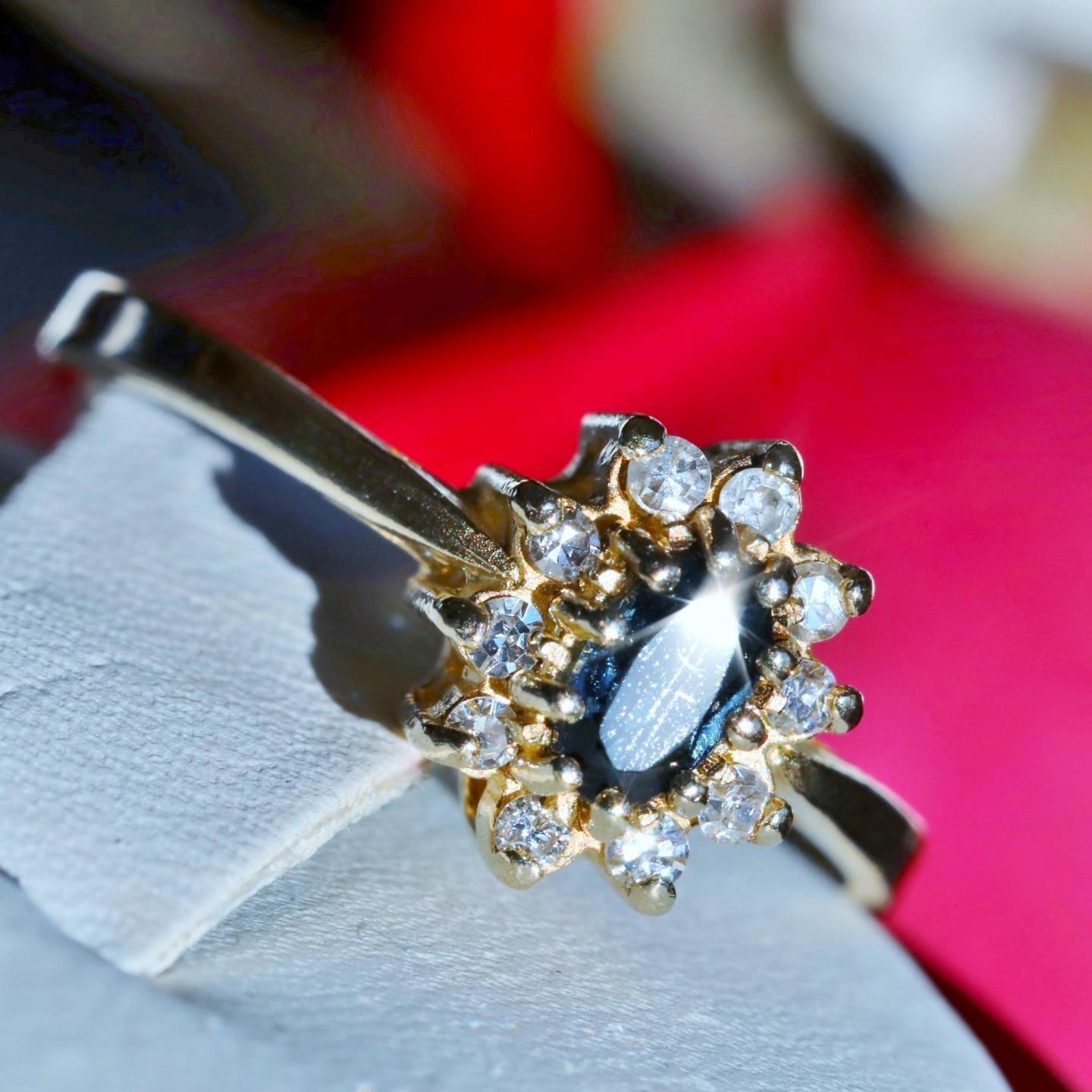 14k yellow gold size 5.75 ring 0.35ct natural, treated sapphire diamond 1.83gr
