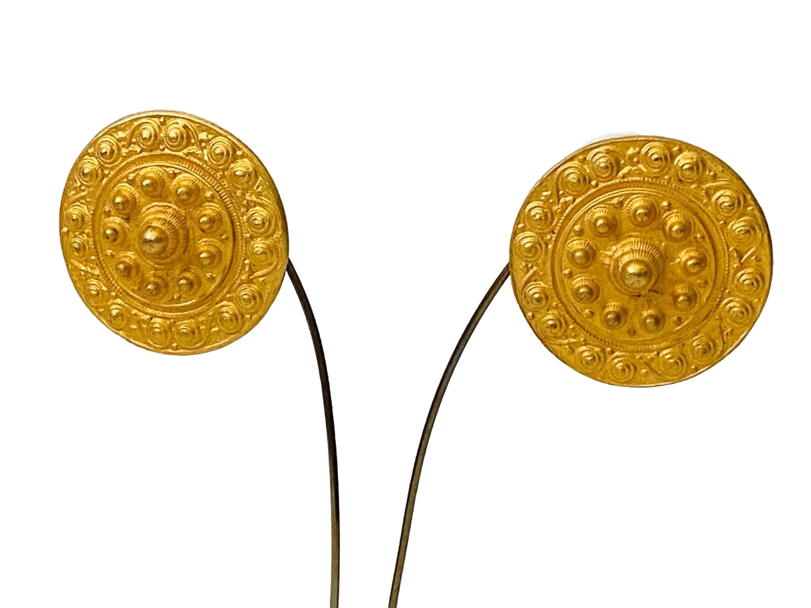 LARGE Vintage 1980s Signed Les Bernard Gold Tone ETRUSCAN Clip On Earrings