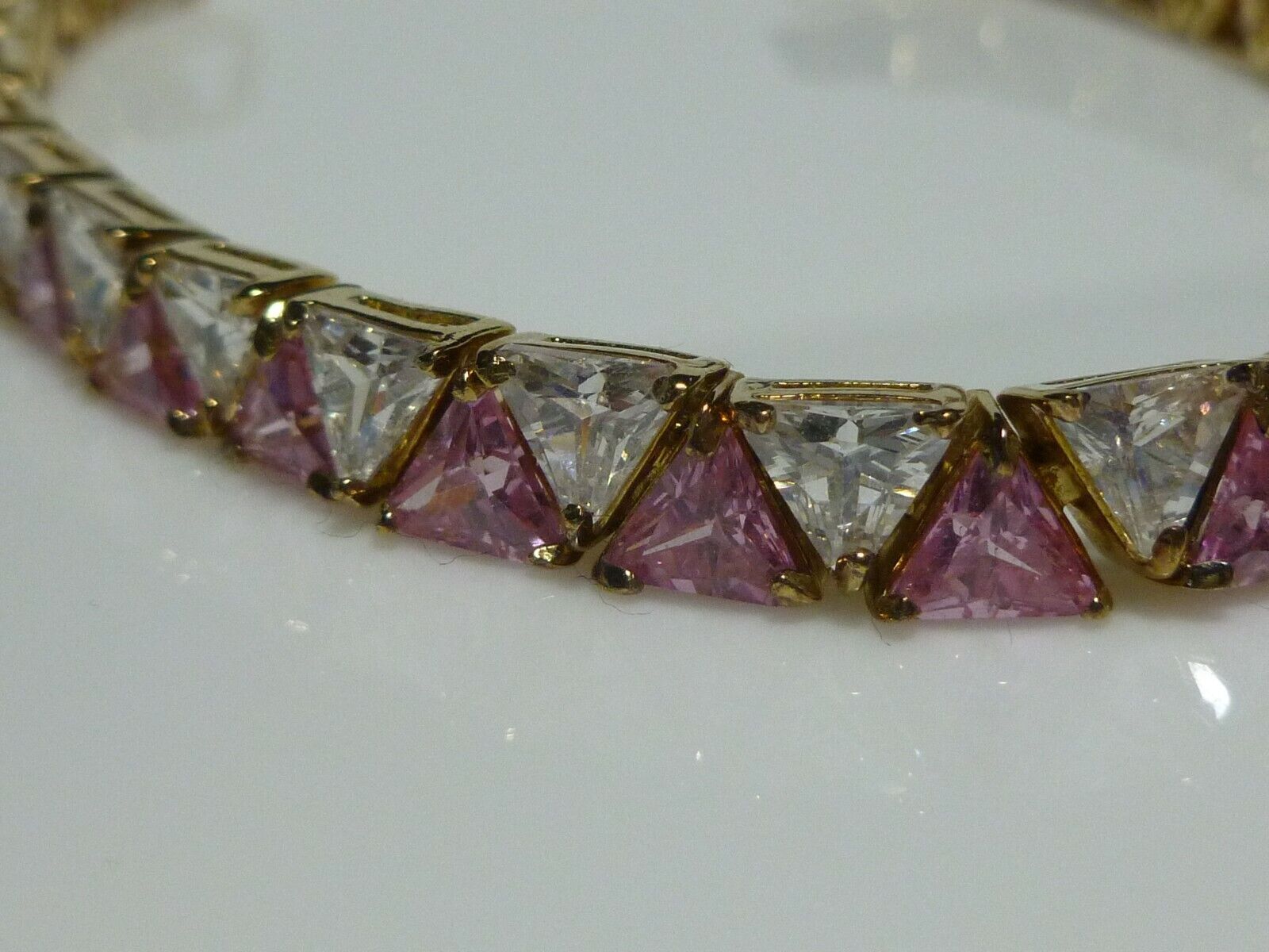Utc Sterling Silver Gold Vermeil Fushia Trillion Pink Cut Tennis Bracelet New