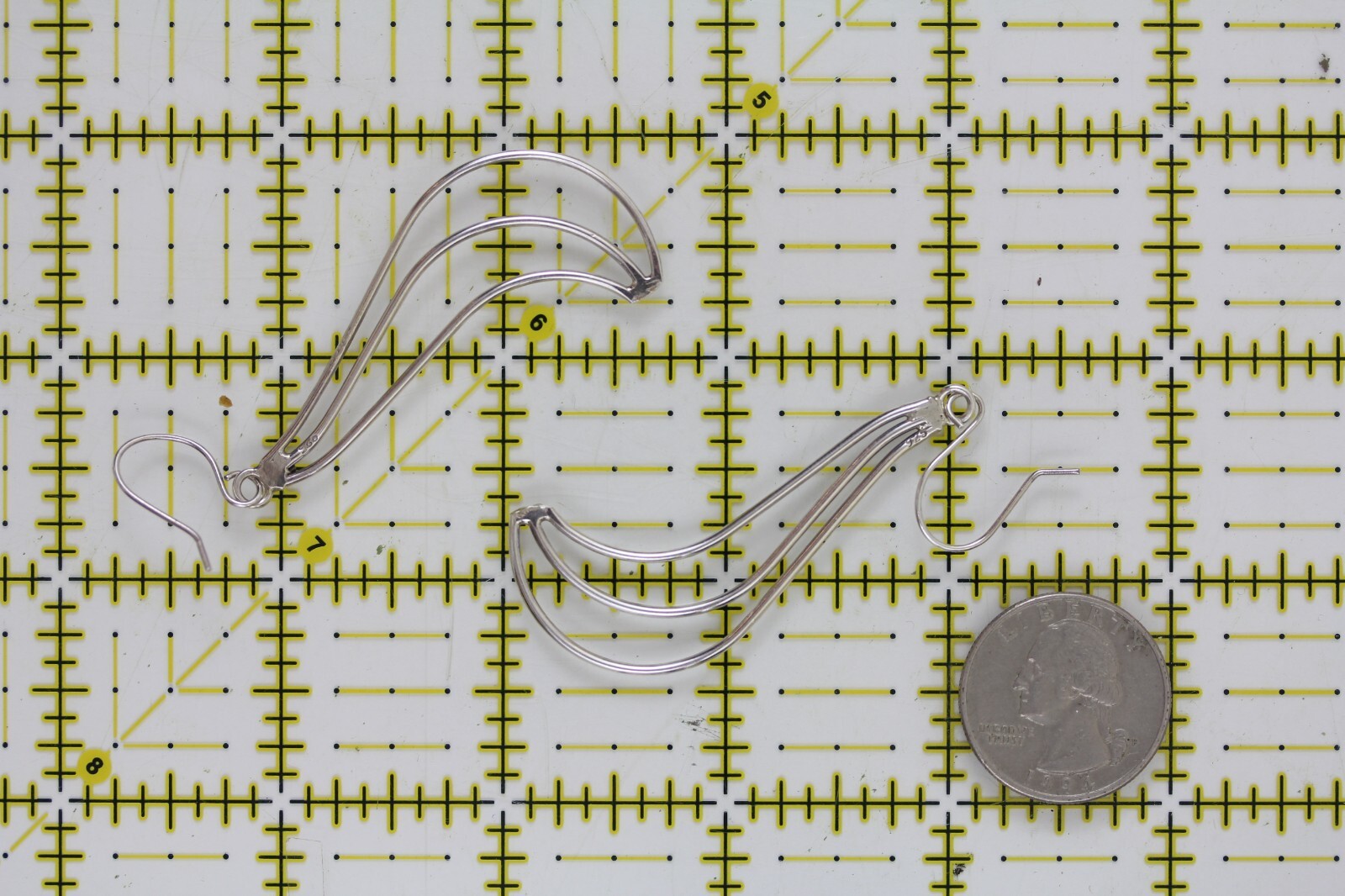 VINTAGE LONG DANGLE DROP WIRE STERLING SILVER EARRINGS 925 PRETTY DESIGN CLASSIC