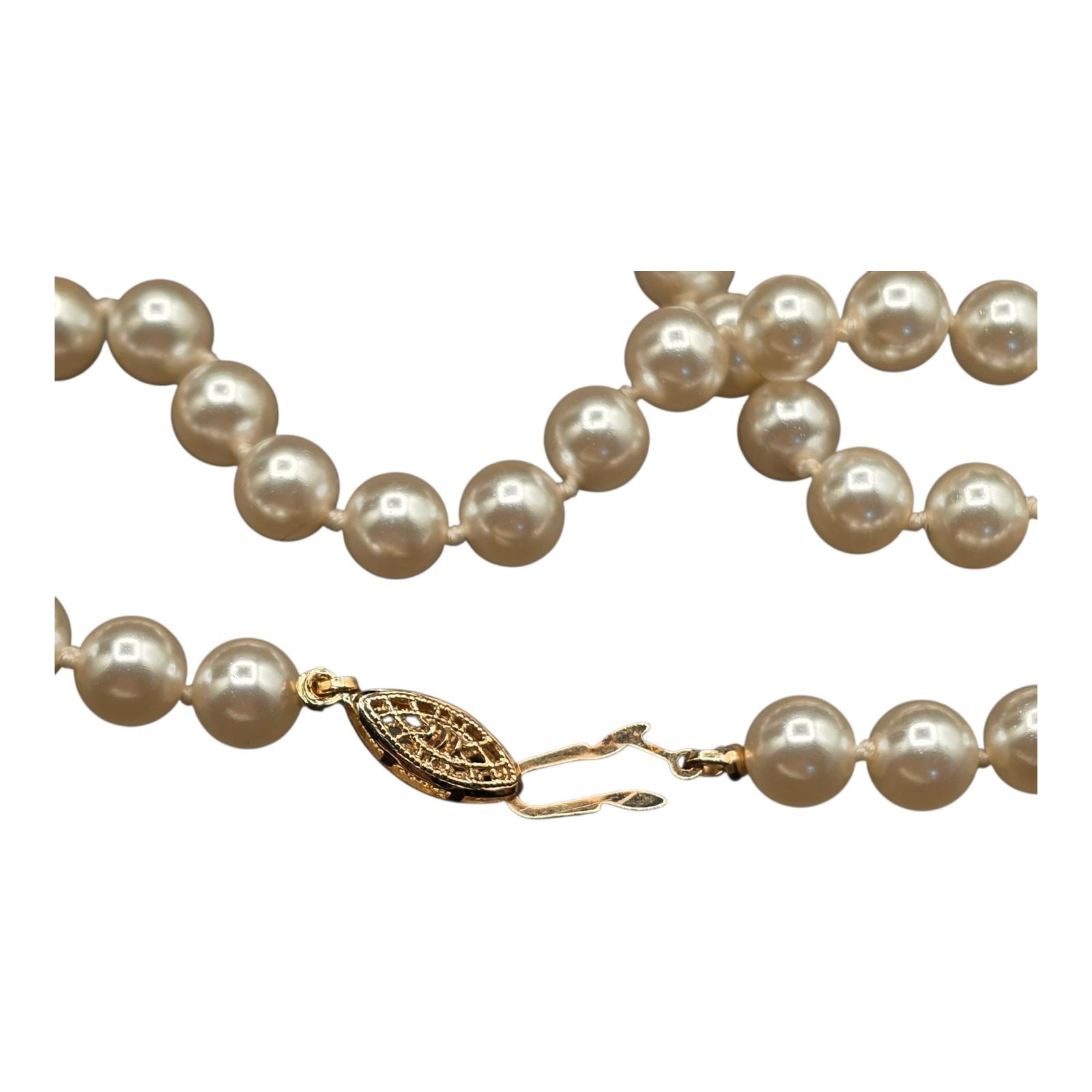Vintage Hand-Knotted Glass Faux Pearl Choker Necklace Fish Hook Clasp 16 Inches