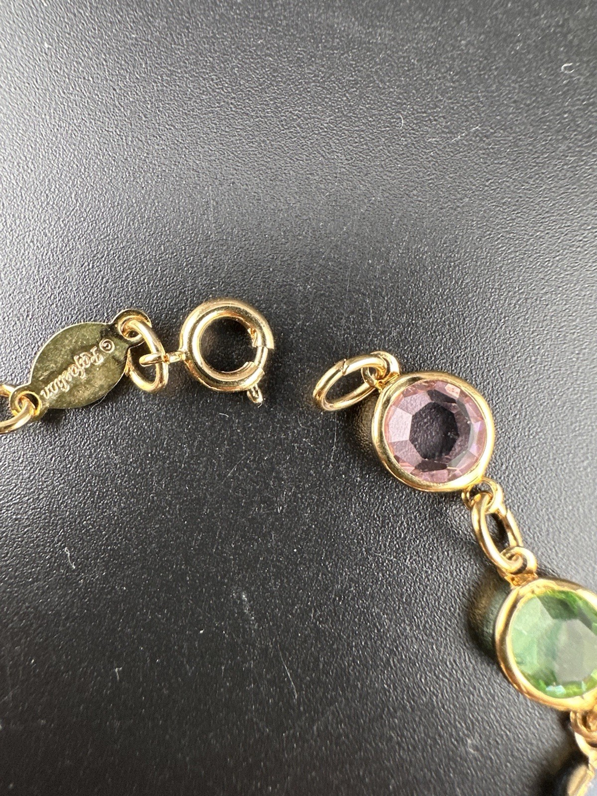 Rafaelian Vintage Long Necklace Open Bezel Austrian Crystal USA Multi-Color 30”
