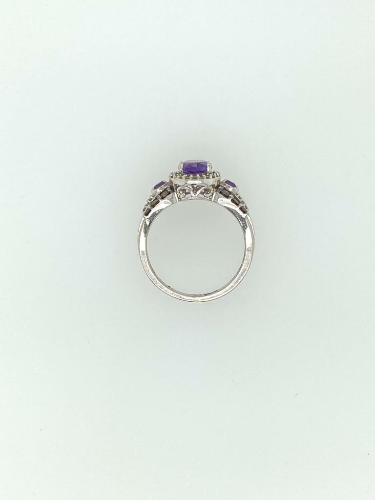 Vintage JW Brine 10k White Gold Amethyst Champagne Diamond Ring Sz 7