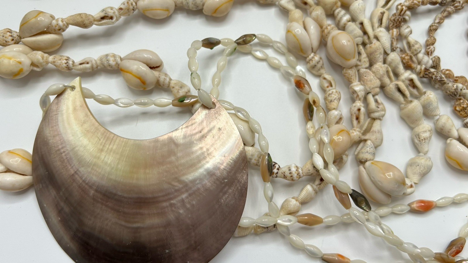 Vintage Long Necklaces Cowrie Shell Lot of 5 Natural Sea Shell Boho Beach 34”