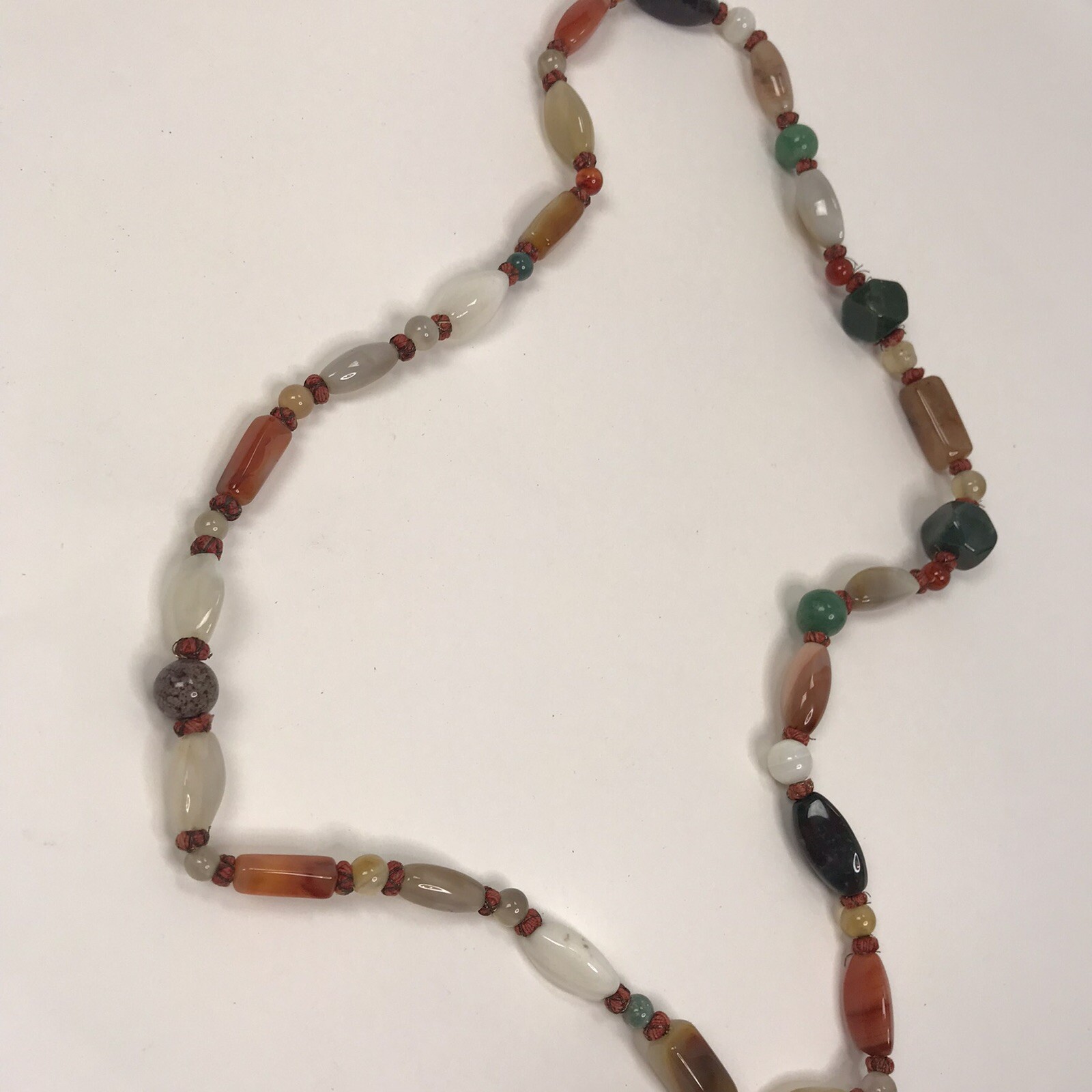 Vintage Necklace Polished GemStone beads Boho Earth tones hippy 60s 70s