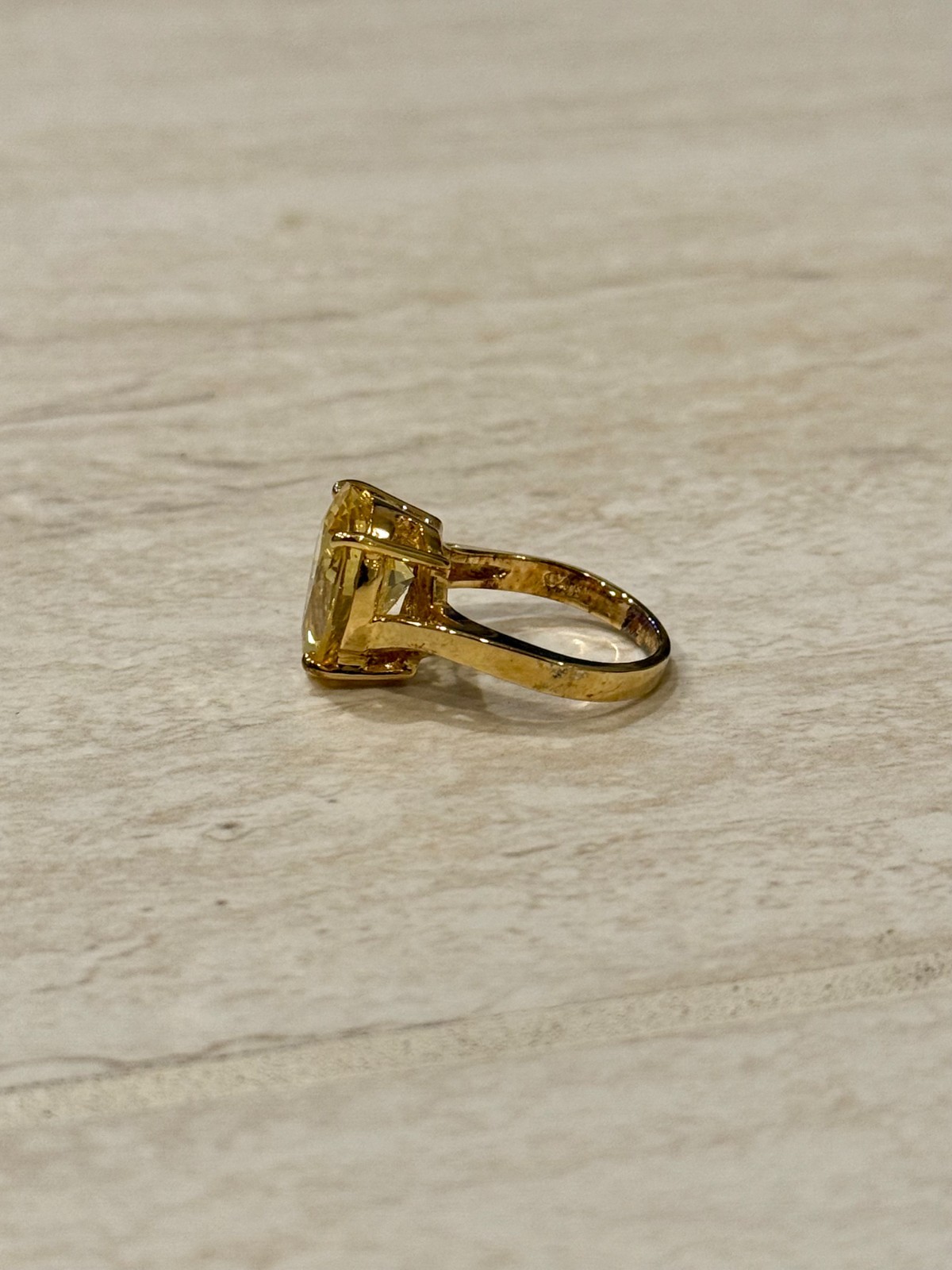 VTG Gold Tone Ring Size 7.5 Citrine Cubic Zirconia Pear Trillion Cut 925 Silver