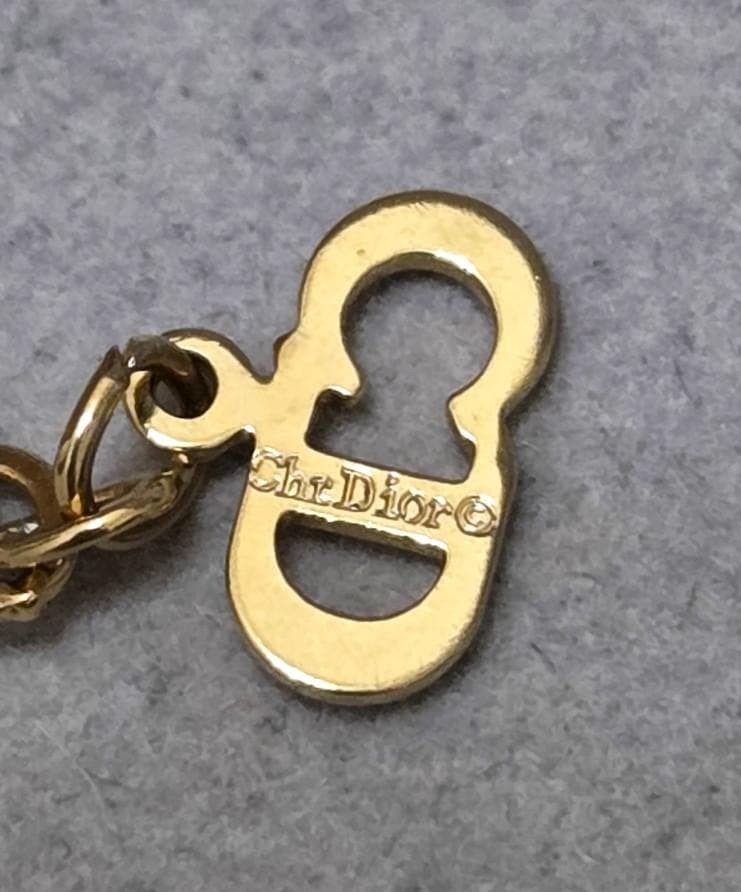 Christian Dior CD Logo Rhinestone Gold Necklace 45cm Vintage