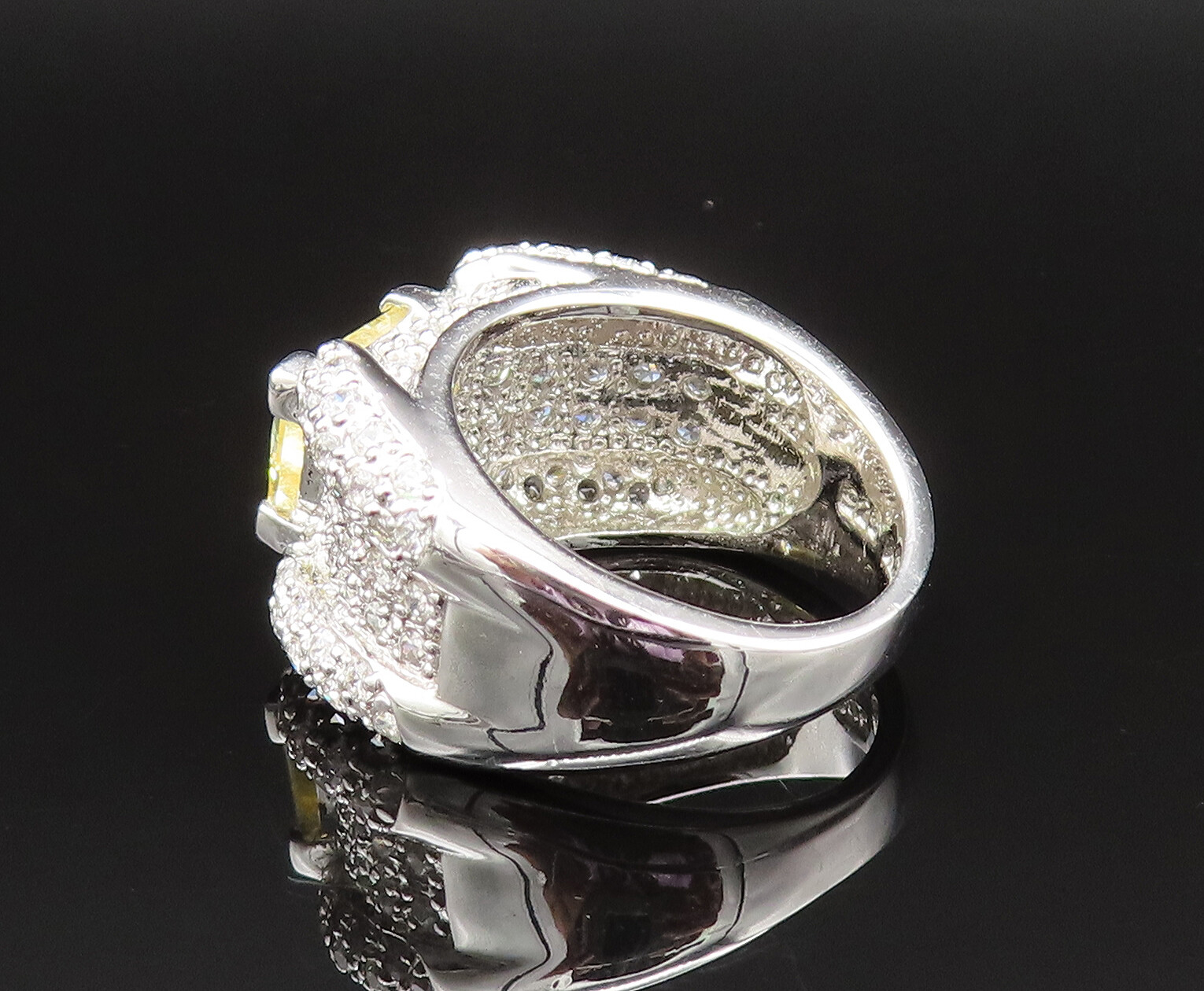 925 Silver Vintage Emerald Cut Citrine & Cubic Zirconia Ring Sz 7.5 RG25498