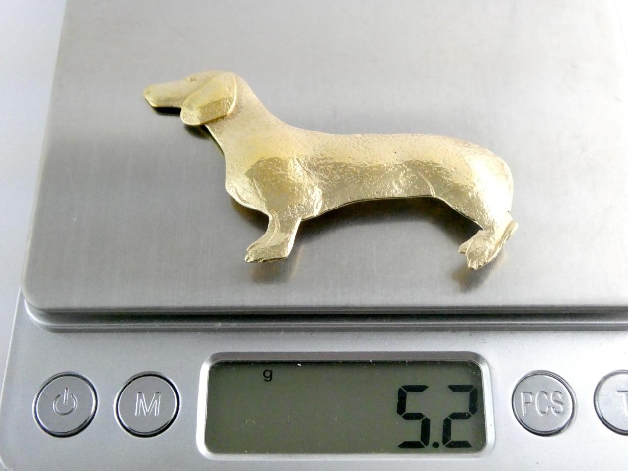Courtney Peterson Gold Plated Metal Dachshund Dog Pin Brooch 2 3/8 Inches