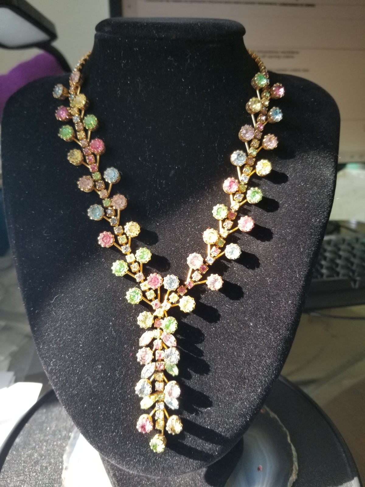 Vintage Crystal Pastel Multi-Color Rhinestone Choker Necklace
