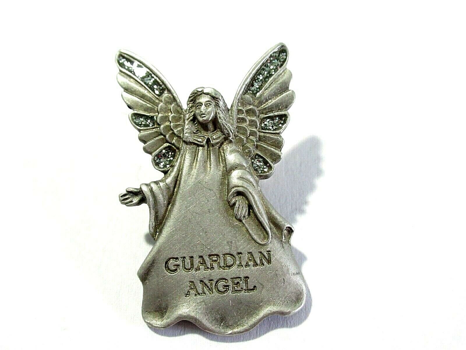 DUCHIN CHRISTMAS LAPEL PIN GUARDIAN ANGEL GLITTERY PEWTER SIGNED 2003