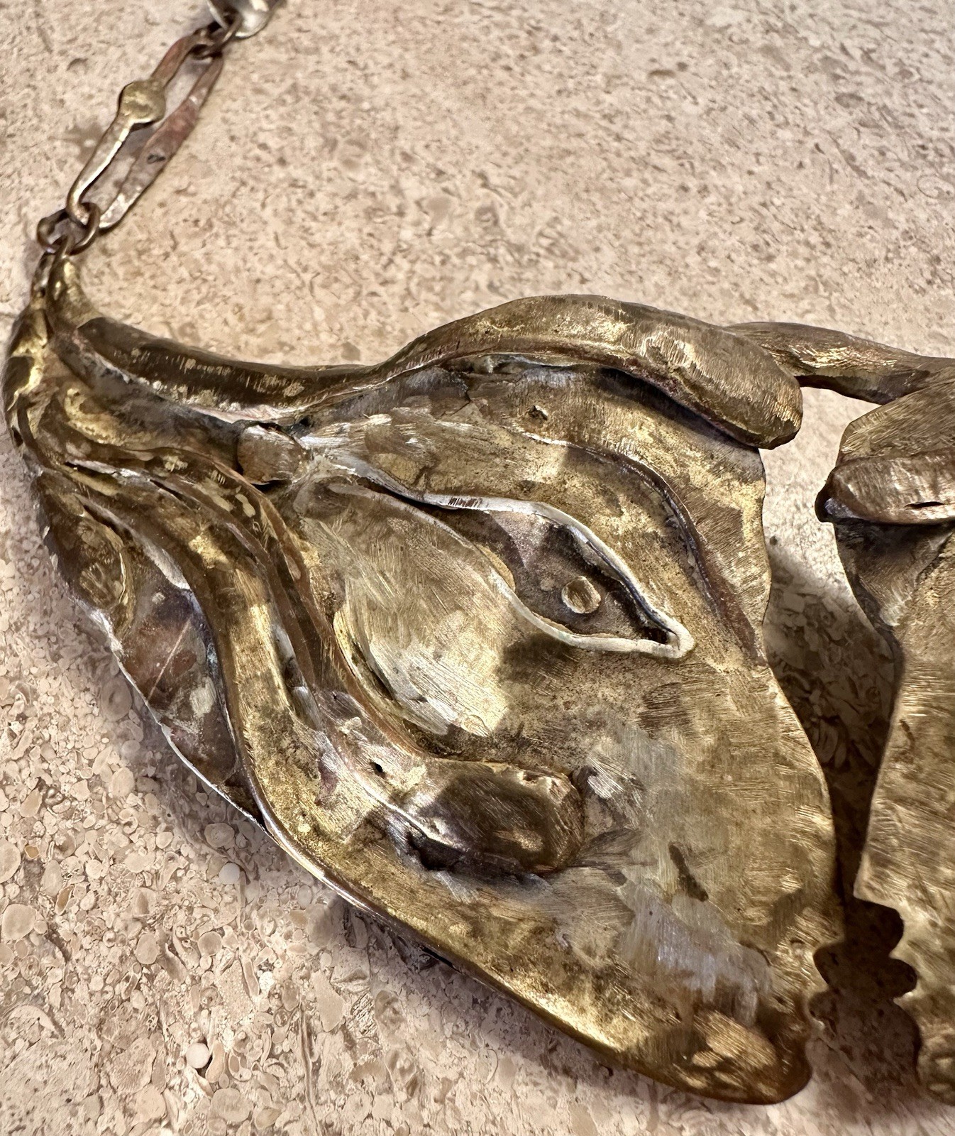 Vintage Armando Lozano The Kiss Bronze Brutalist Necklace Mexican Modernist Art