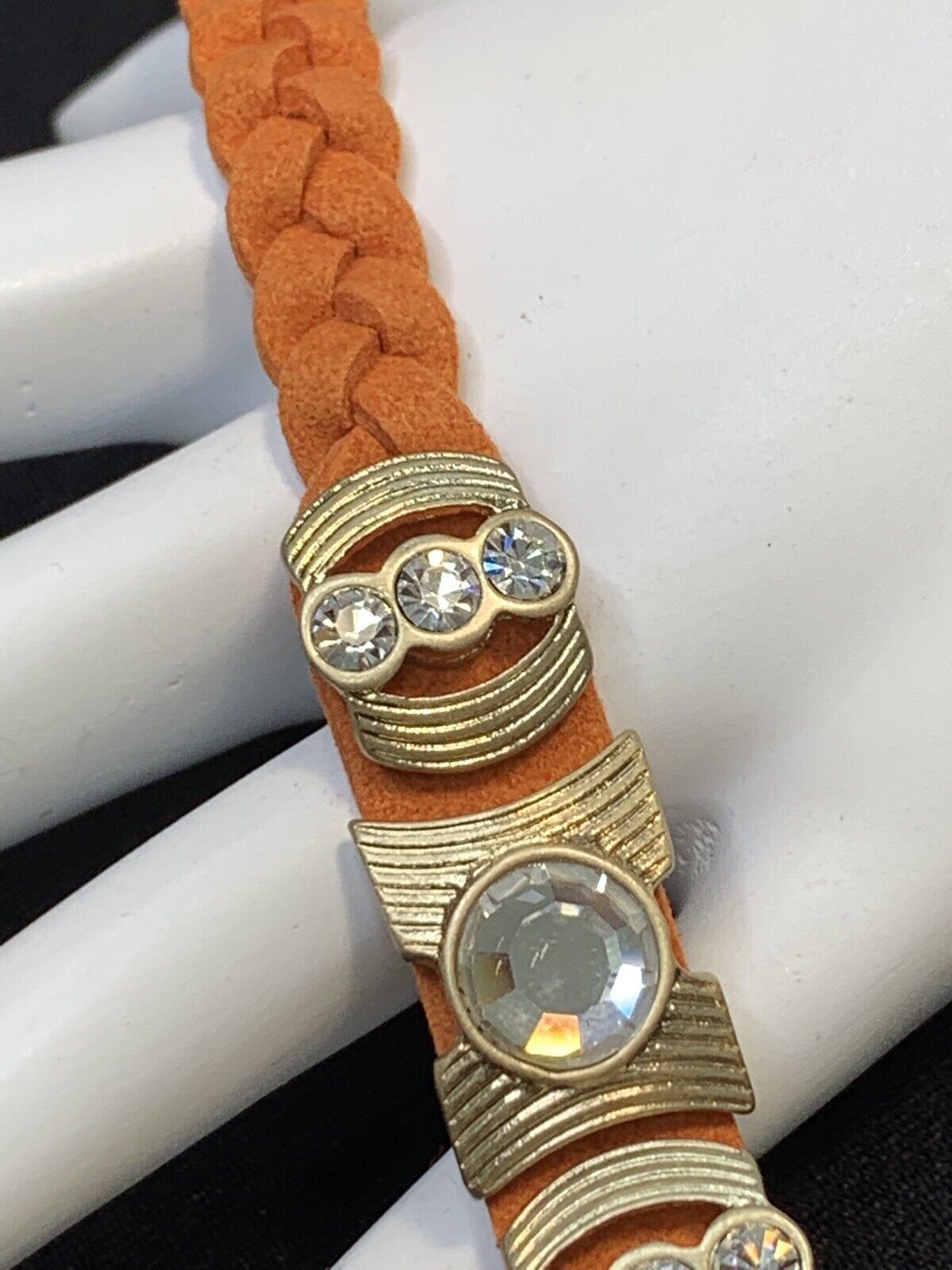 Lia Sophia New W/ Tags Orange Boho Leather Glass Rhinestone Bracelet 7 3/4”
