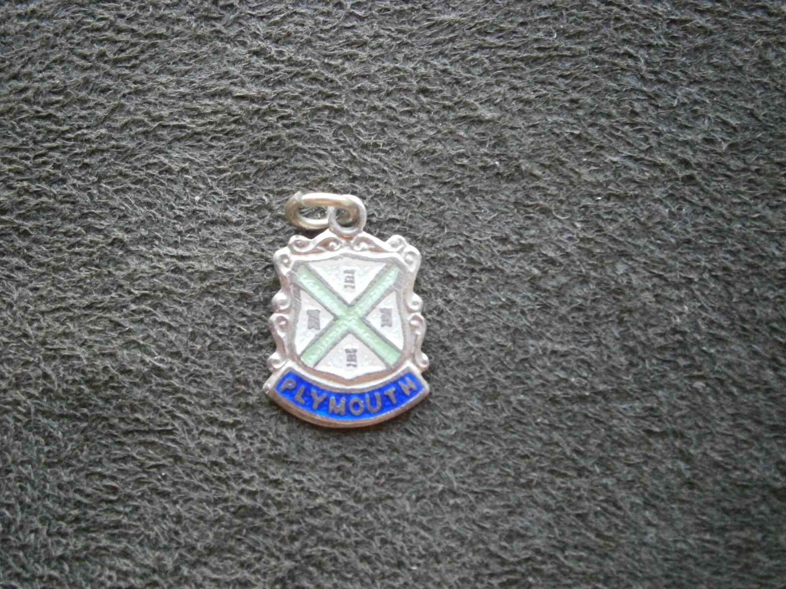 Plymouth England Vintage Sterling Silver Enamel Travel Shield Bracelet Charm