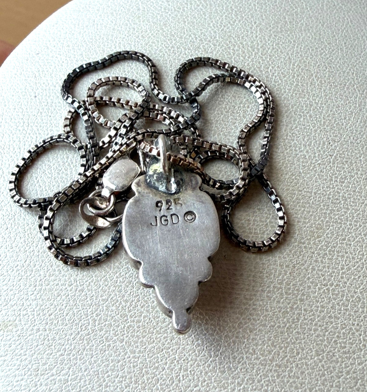 VINTAGE JGD JANICE GIRARDI LAPIS PEARL PENDANT CHAIN NECKLACE 925 STERLING SLVER