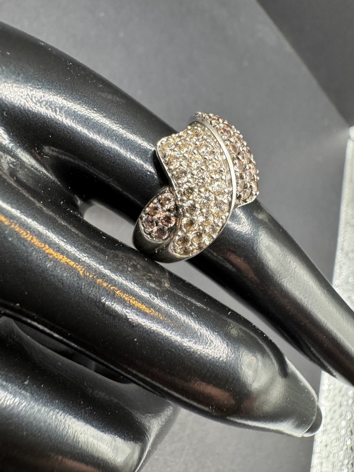 Vintage White & Brown Diamond Sterling Silver 925 Signed Twisted Ring Sz 8