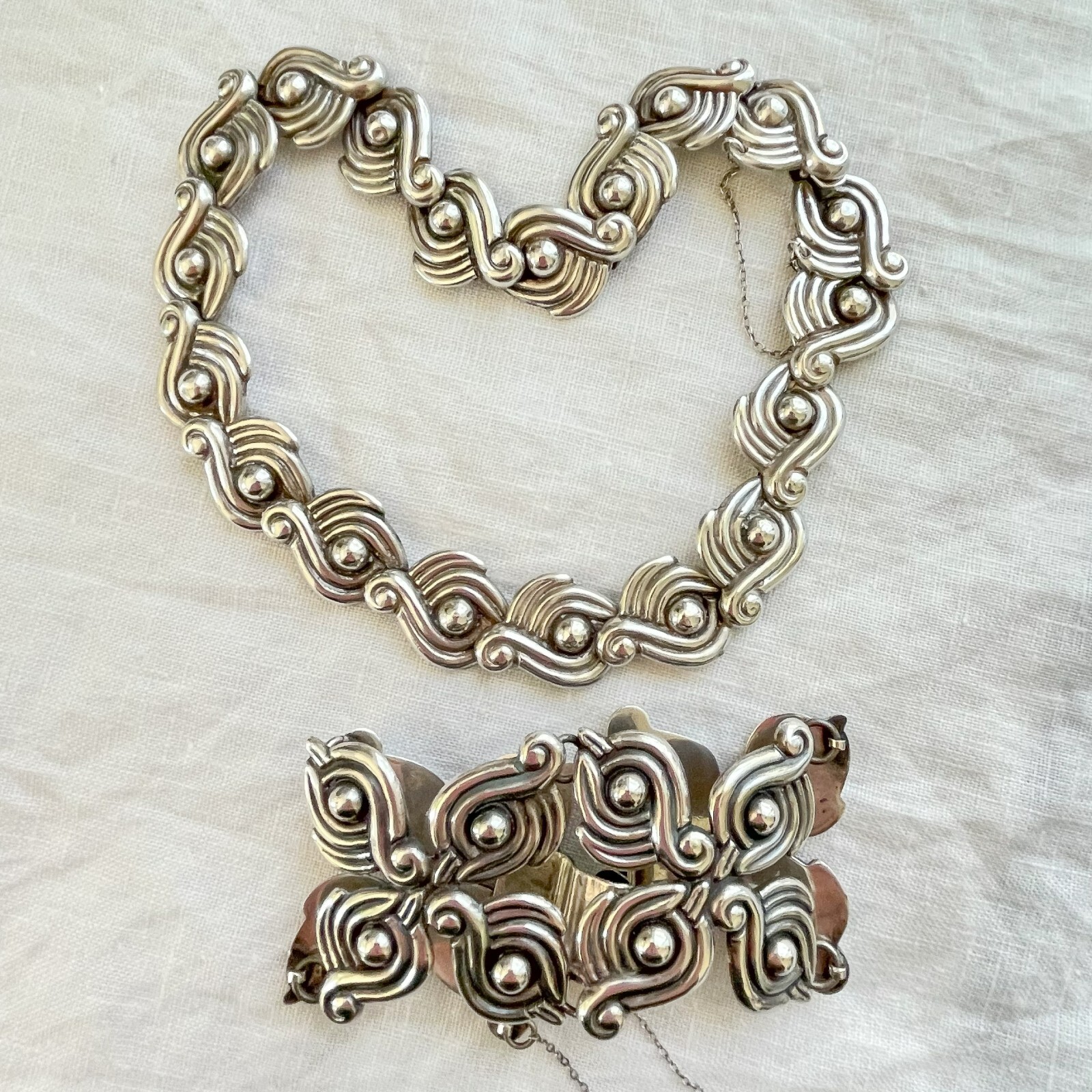Vintage Los Castillo Necklace/Bracelet Set #122, Taxco Mexico Sterling