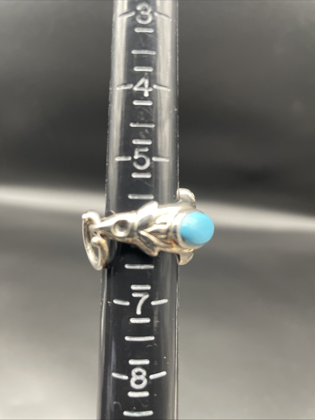 Amy Kahn Russell Sterling Loop Dangle Pendant Ring Size 6 Turquoise Center Vtg