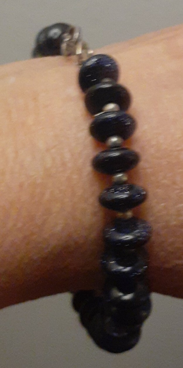 Vintage Artisan Estate Purple Goldstone Beaded Bracelet Size Small