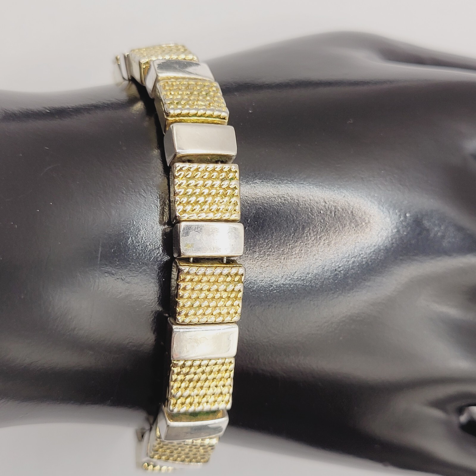 Napier Vintage Textured Gold & Polished Silver Tone Link Bracelet 7.25 In Signed