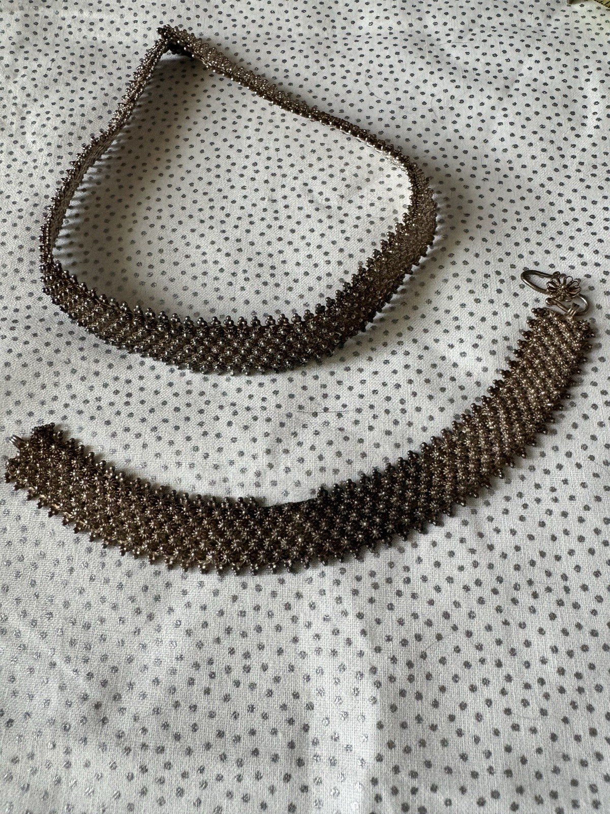 Antique Sterling Cannetille Choker Necklace And Bracelet Set Etruscan Revival