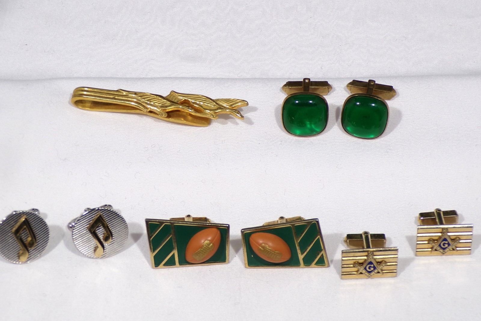 4 Vintage ANSON CUFF LINKS Sets 1 Tie Clip FOOTBALL MUSIC NOTES Geese Masonic