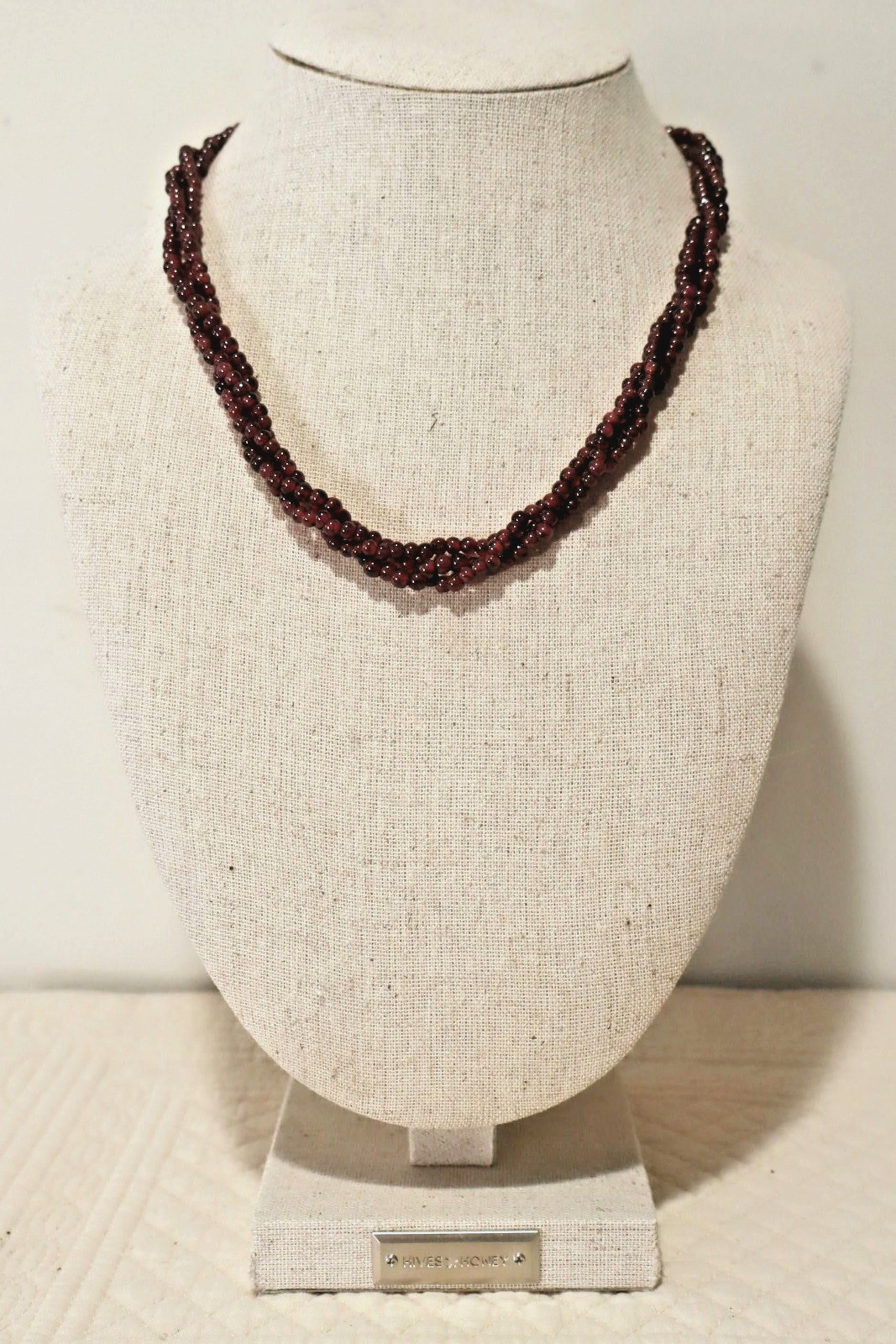 Vintage 3 Strand Garnet Beads 18″ Necklace 14KT YG Filigree Fish Hook Clasp