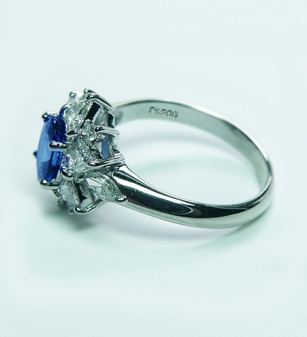 Vintage Sapphire Trillion Marquise Diamond Platinum Ring Princess Diana Estate