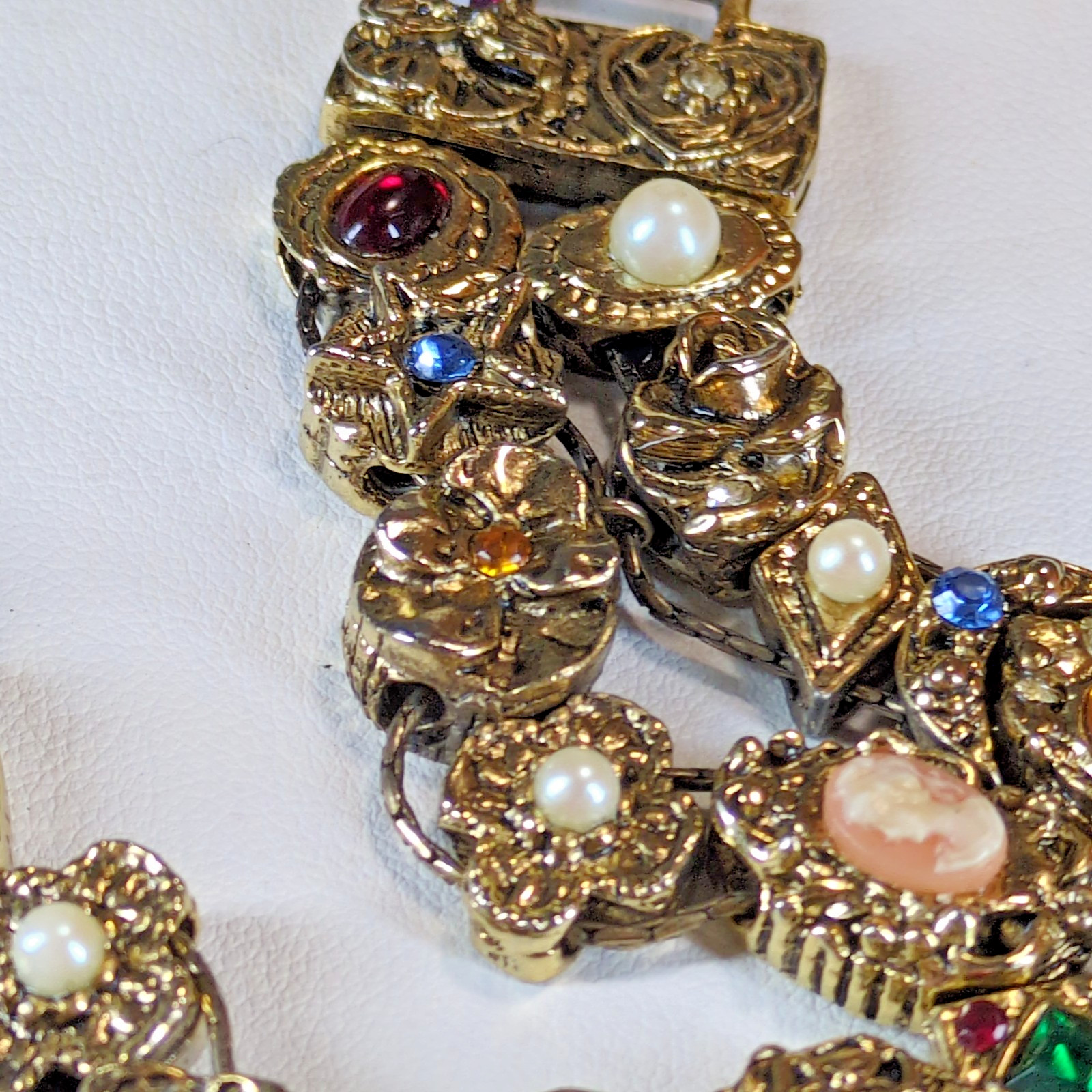 GOLDETTE NY Double Strand Slide Charm Bracelet Victorian Revival Rhinestone VTG