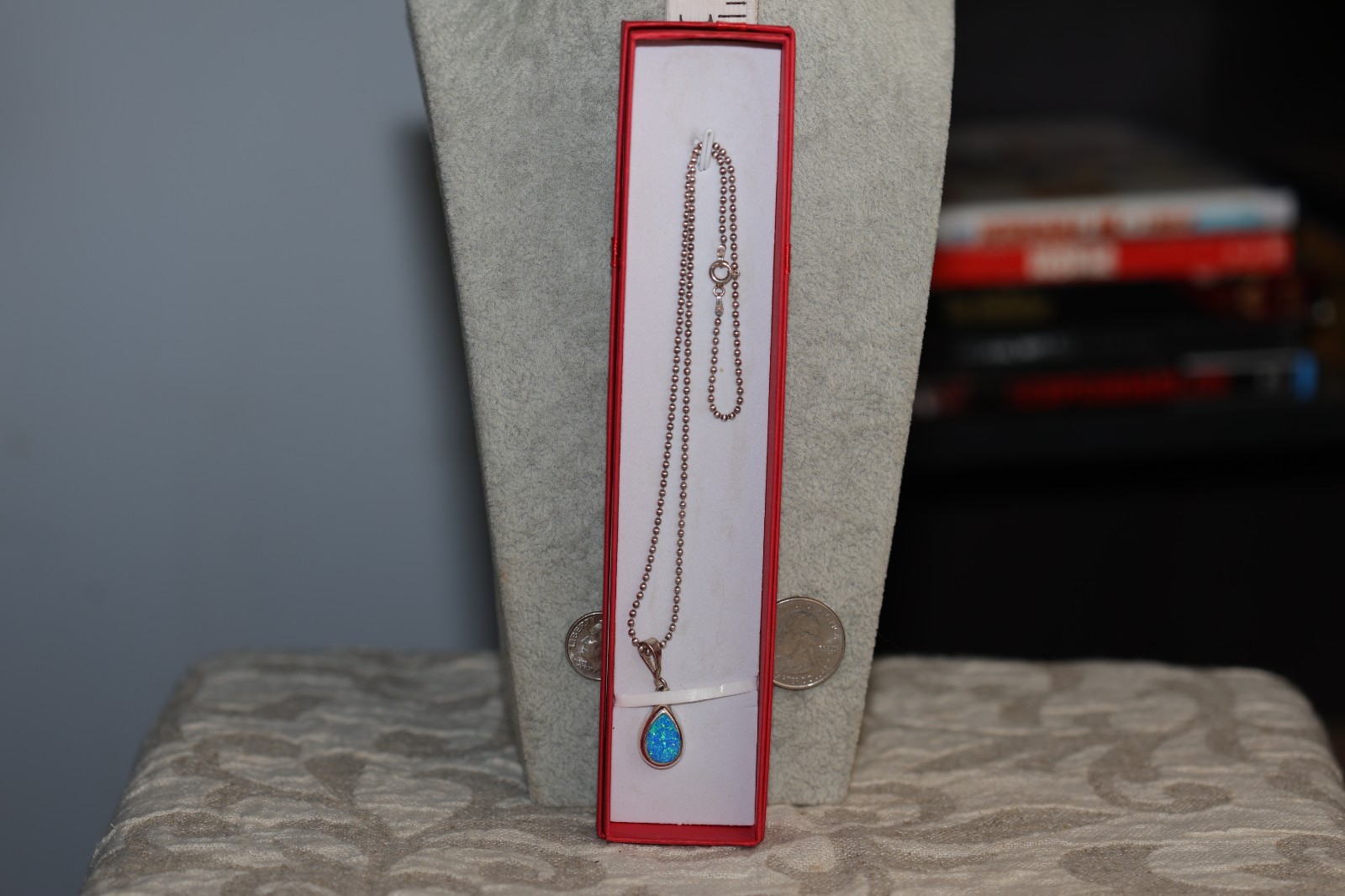 Blue Opal Teardrop Pendant Necklace Sterling Silver