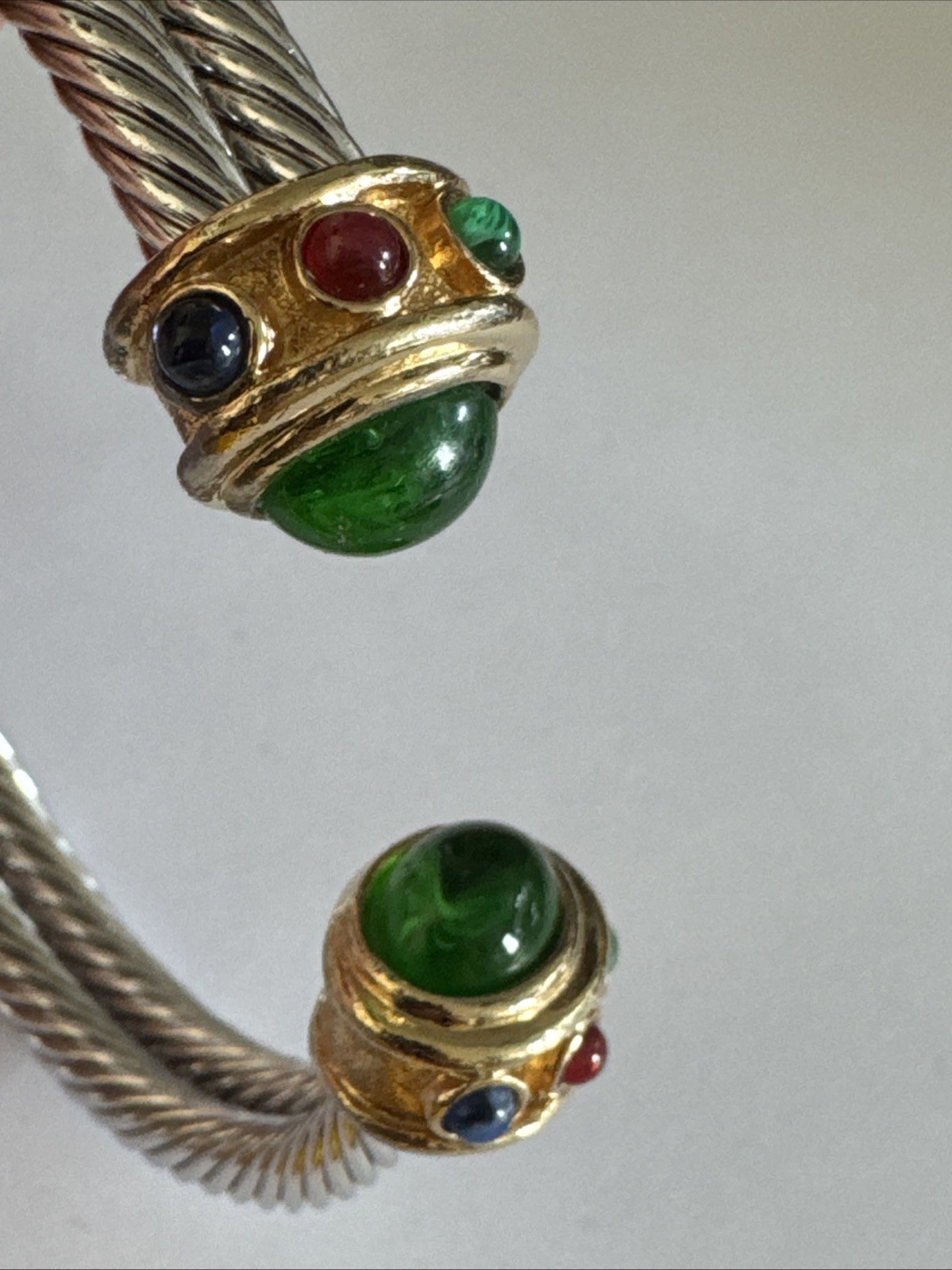 Vintage Cable Cuff Bracelet With Gripoix Glass Stones