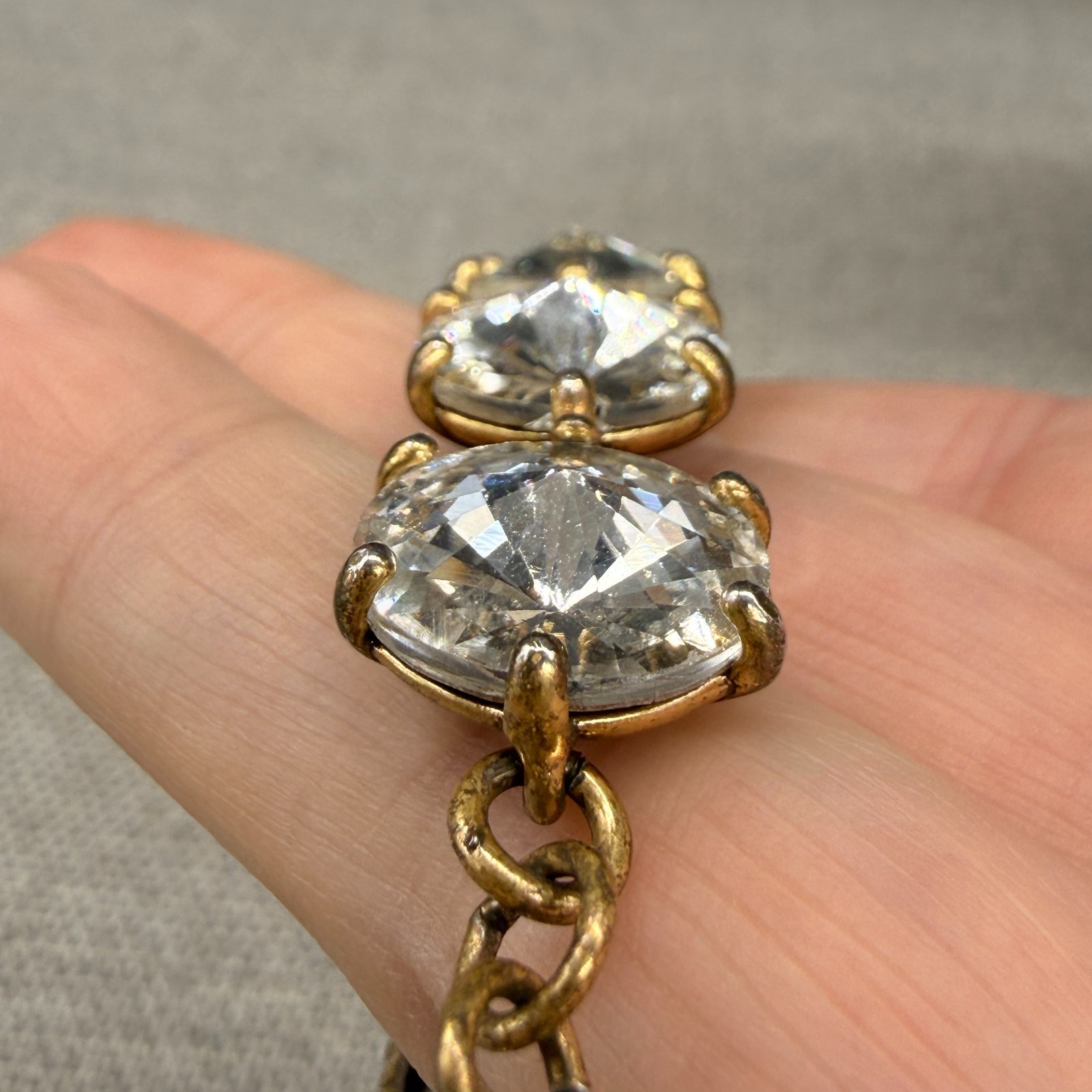 Vintage Stella Dot Amelie Bracelet Clear Rivoli Rhinestones Gold Tone Size 6.75