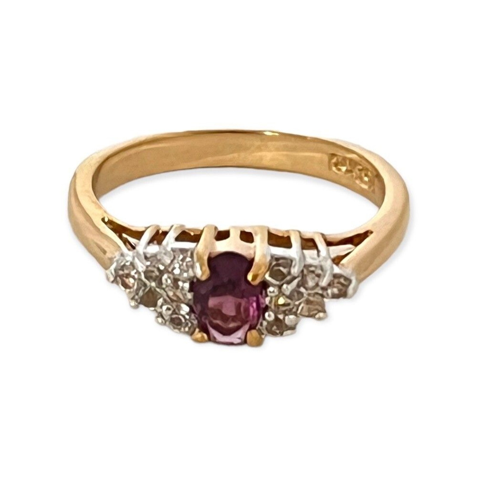 Vintage 1970s Ring Size 7 Purple CZ Cluster Prong Set Gold Plated – 14Z