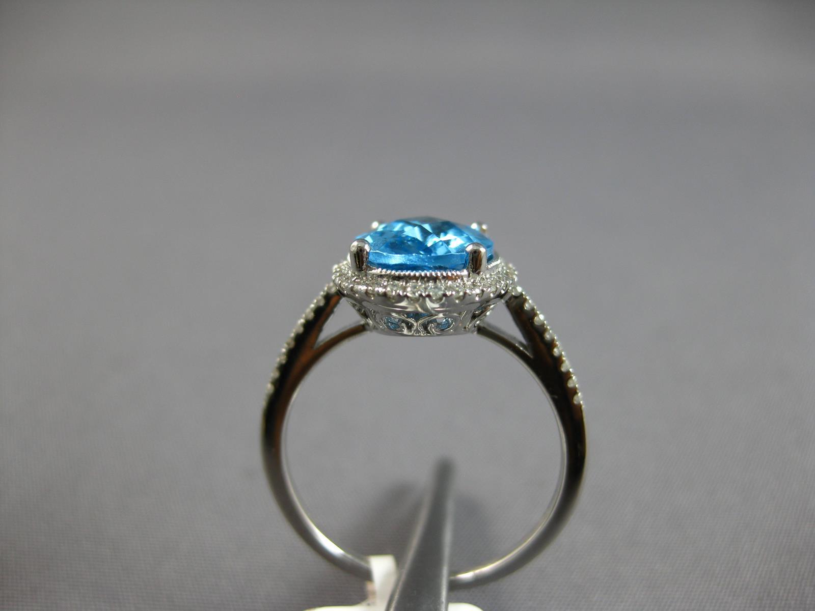 WIDE 3.11CT DIAMOND & AAA BLUE TOPAZ 14K WHITE GOLD OVAL & ROUND ENGAGEMENT RING