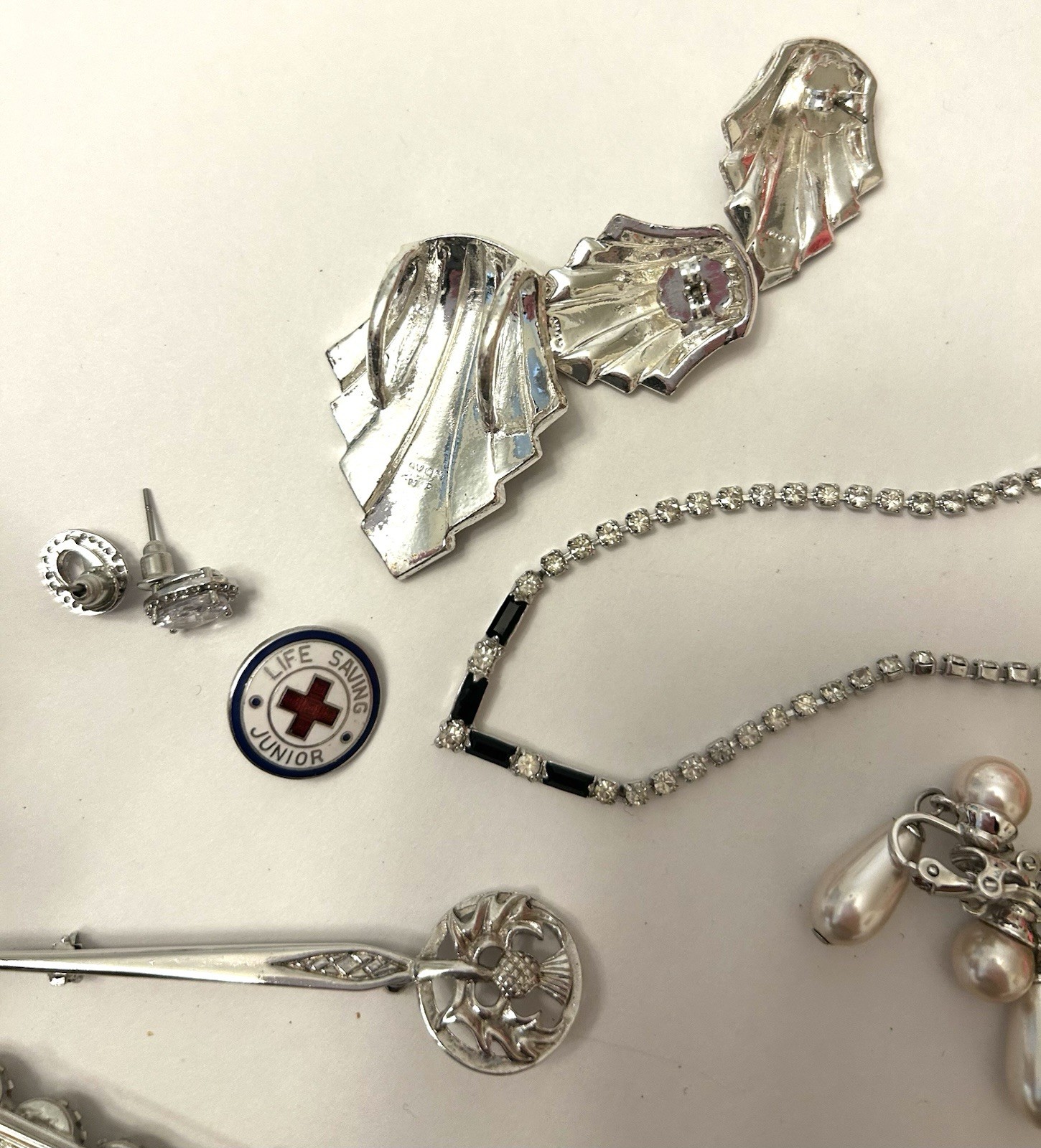 Vintage Silver Tone Rhinestones Earrings Pendant Avon Nina Ricci Lot Unbranded