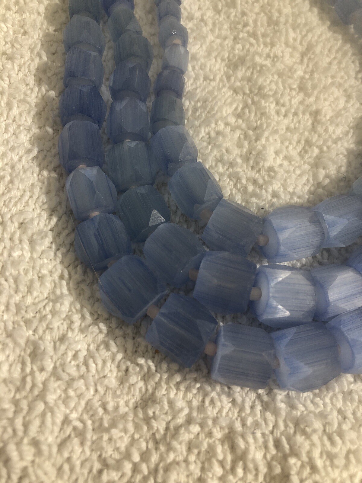 *Blue Glass Bead 3 Stranded Necklace Vintage