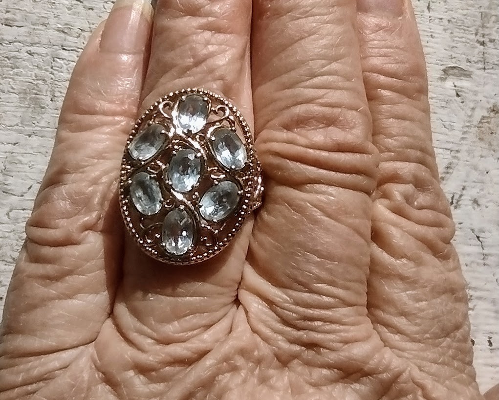 Fancy Vermeil STERLING BERYL Multi 7 OVAL stones gem – RING – Size 7.5