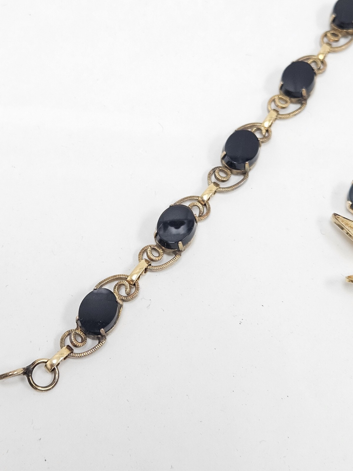 Vintage 12K Gold Filled Brooch/Pin & Bracelet Set Burt Cassell Onyx Stones