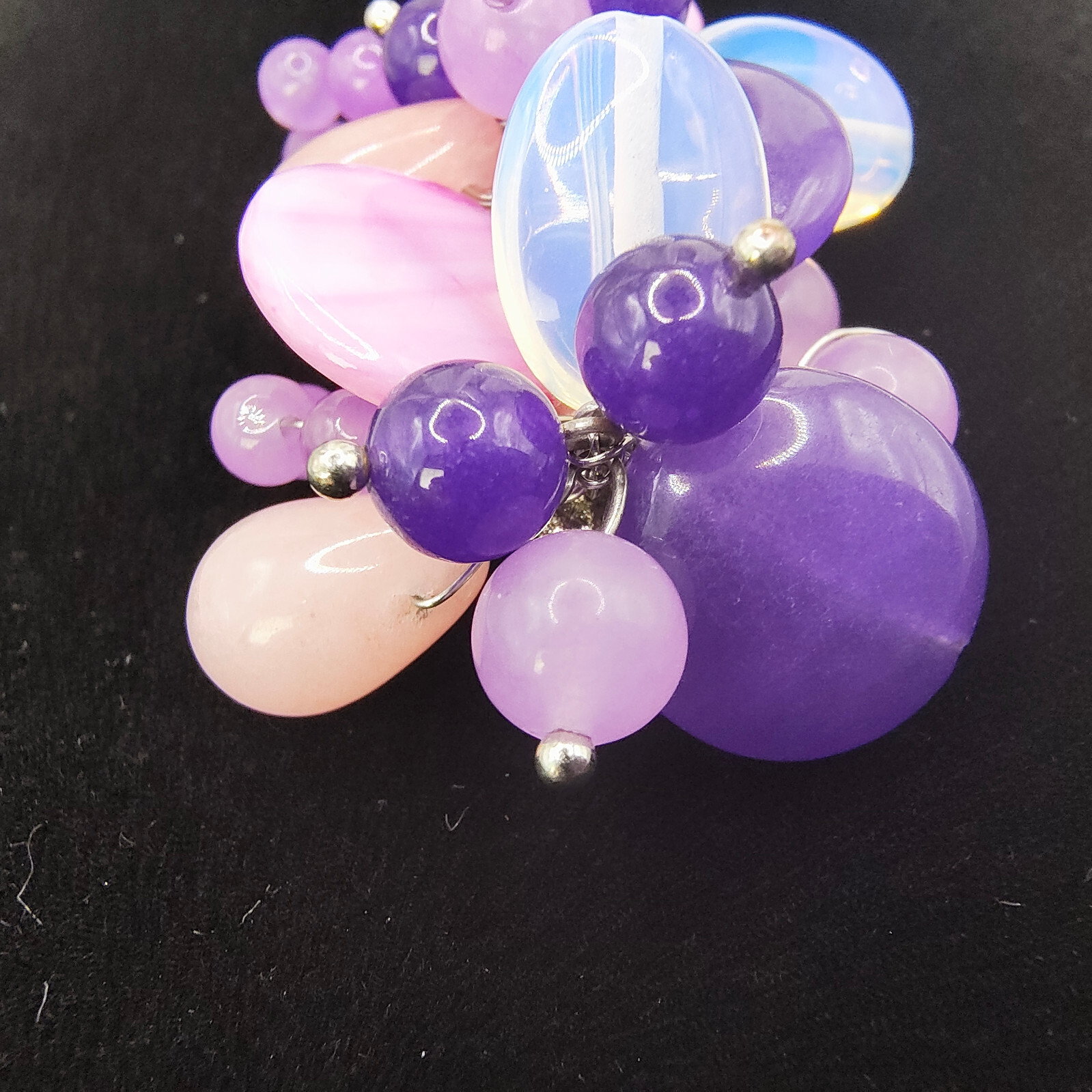 Chunky Purple Art Glass Brooch Pin Silver Tone Glass Beads Cluster Wire Abstract