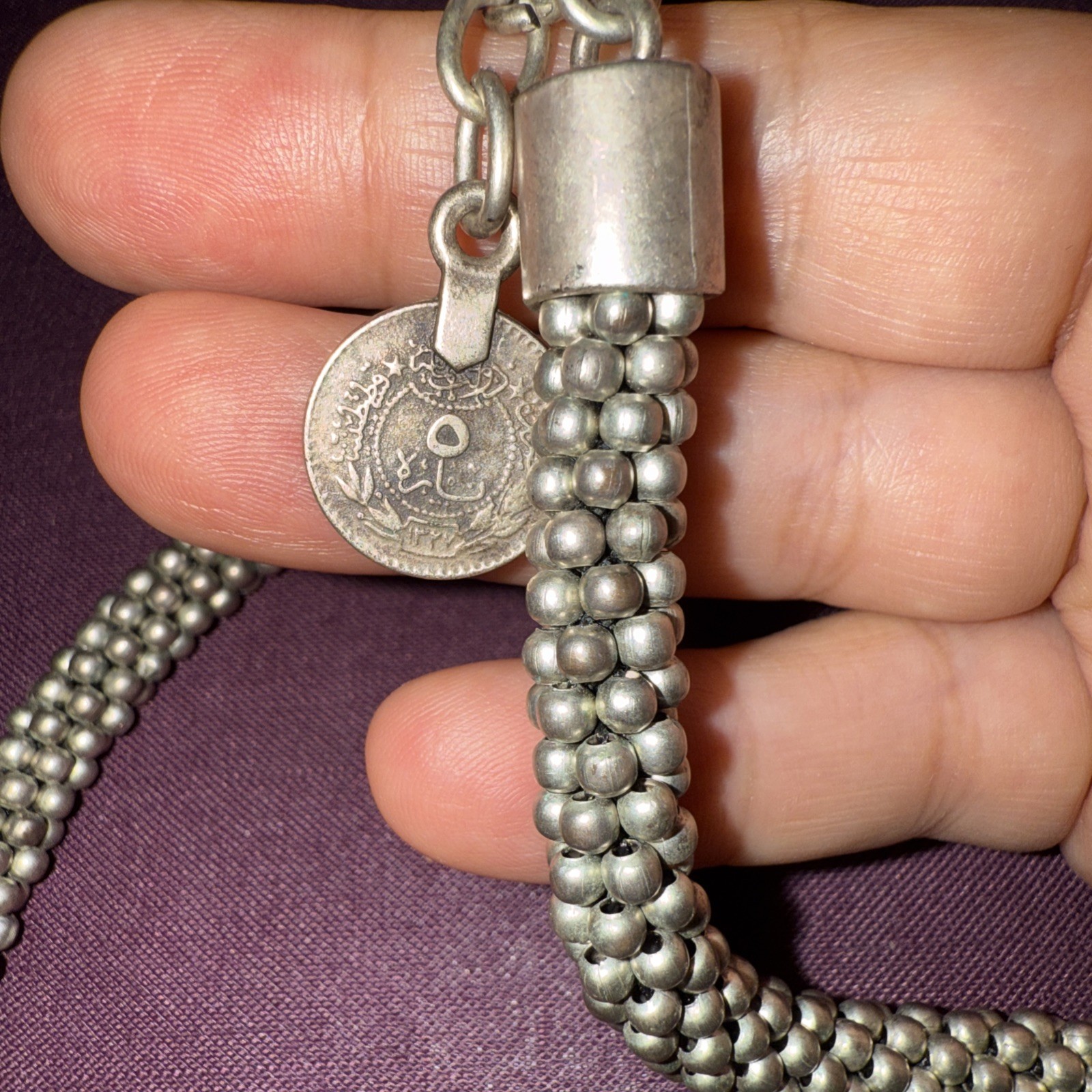 Vintage Silver Beaded Popcorn Chain Necklace