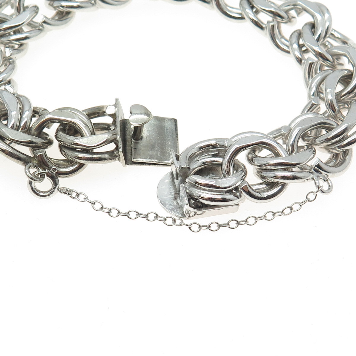 ELCO Sterling Silver Antique Art Deco Double Rolo Link Solid 53.4g Bracelet 6.5″