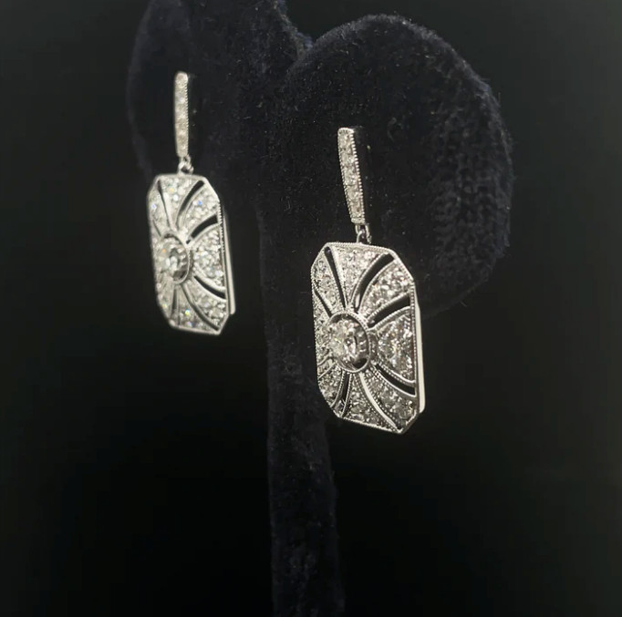 Milgrain Vintage Drop Earrings 2.6 Ct Lab Created Diamond 14K White Gold Over