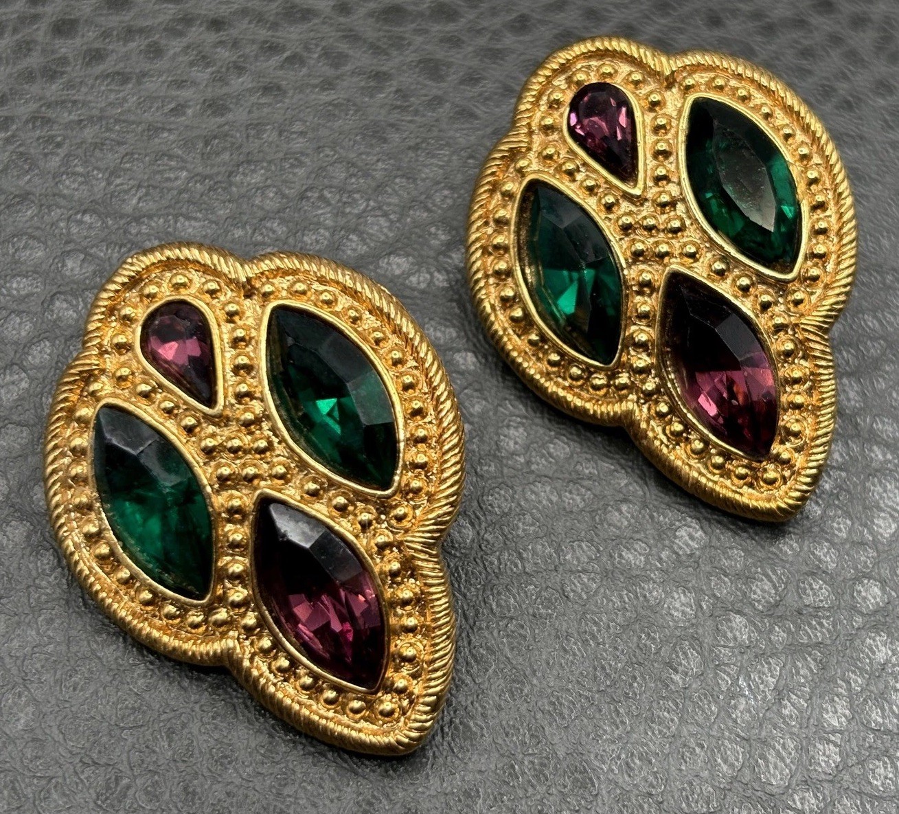 VTG 80s Napier Byzantium Swarovski Crystal Pierced Earrings Bold Runway