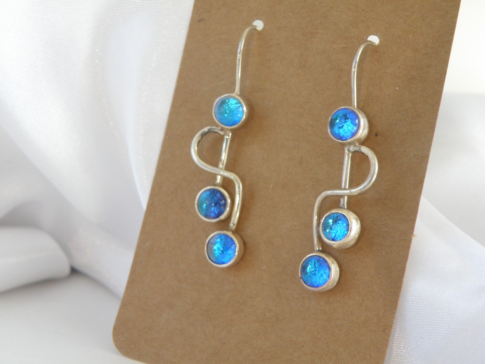 Artisan Sterling Silver 925 Blue Mirano Glass Dangle Earrings