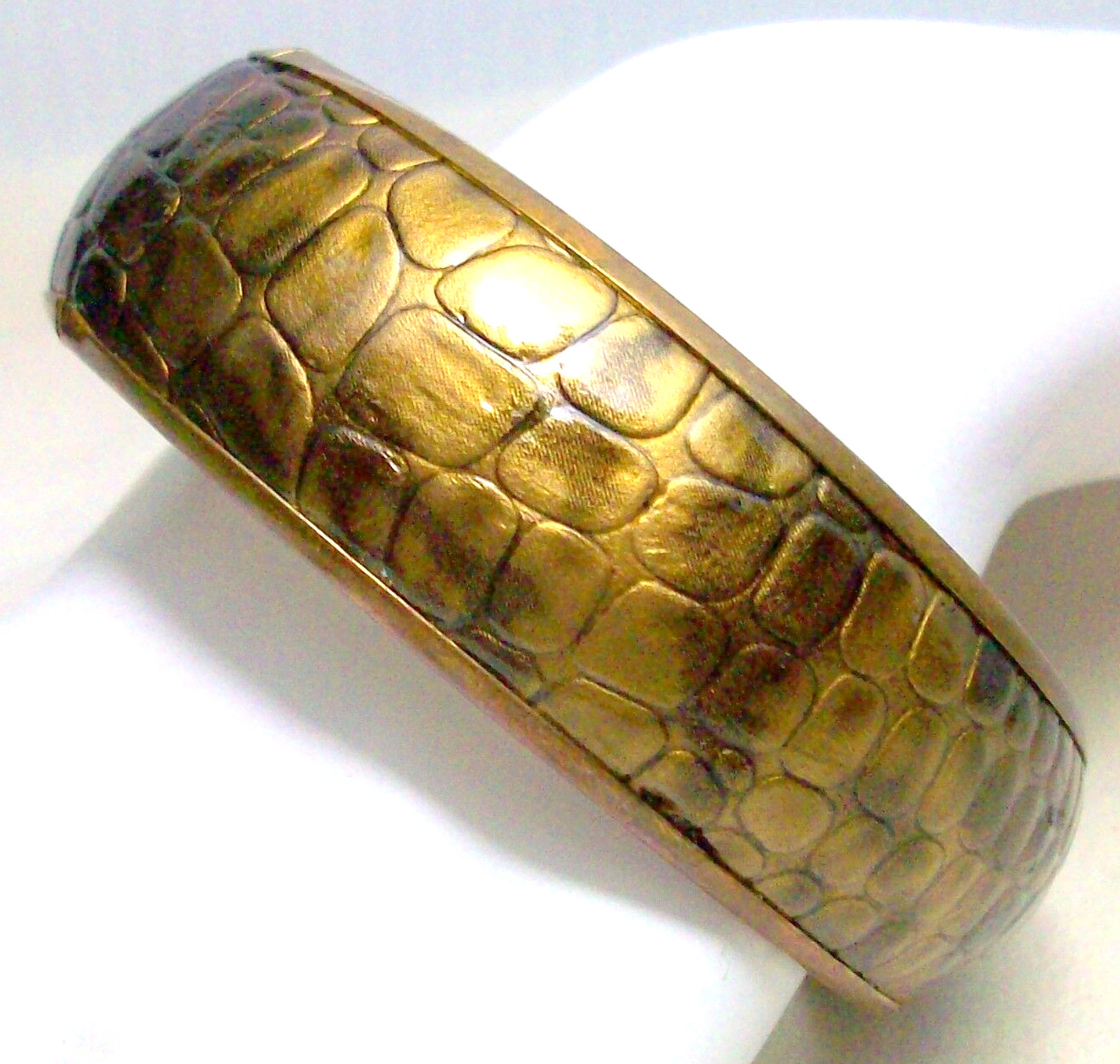 Brown Faux Alligator Leather Bracelet Bangle Animal Textured Boho Safari Chic 8″