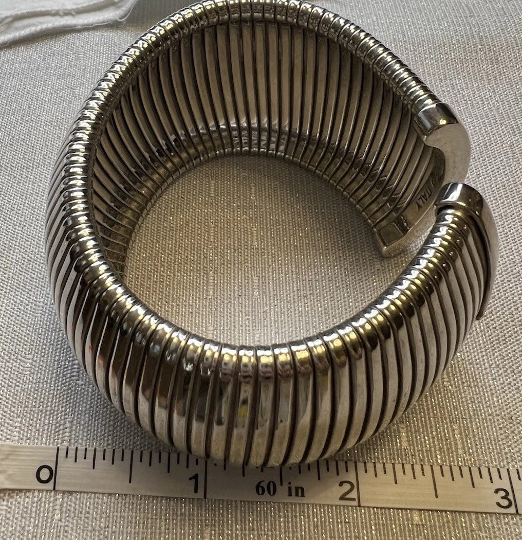 Vintage Modernist Heavy Bronze Italian Silver-tone Wide Cuff Bracelet