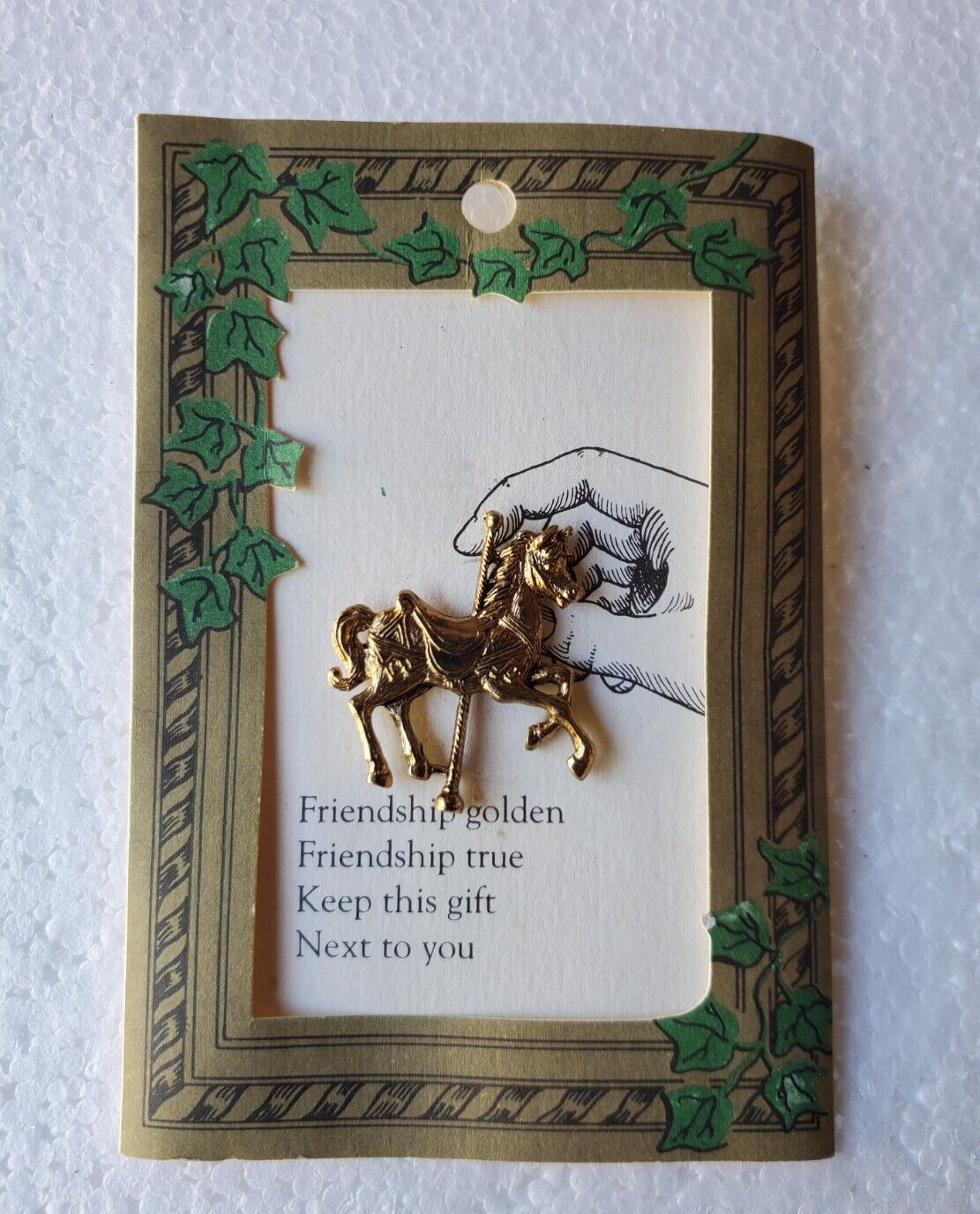 Vintage 1991 Valley Casting Gold Plated Carousel Horse Brooch Christmas Pin Gift