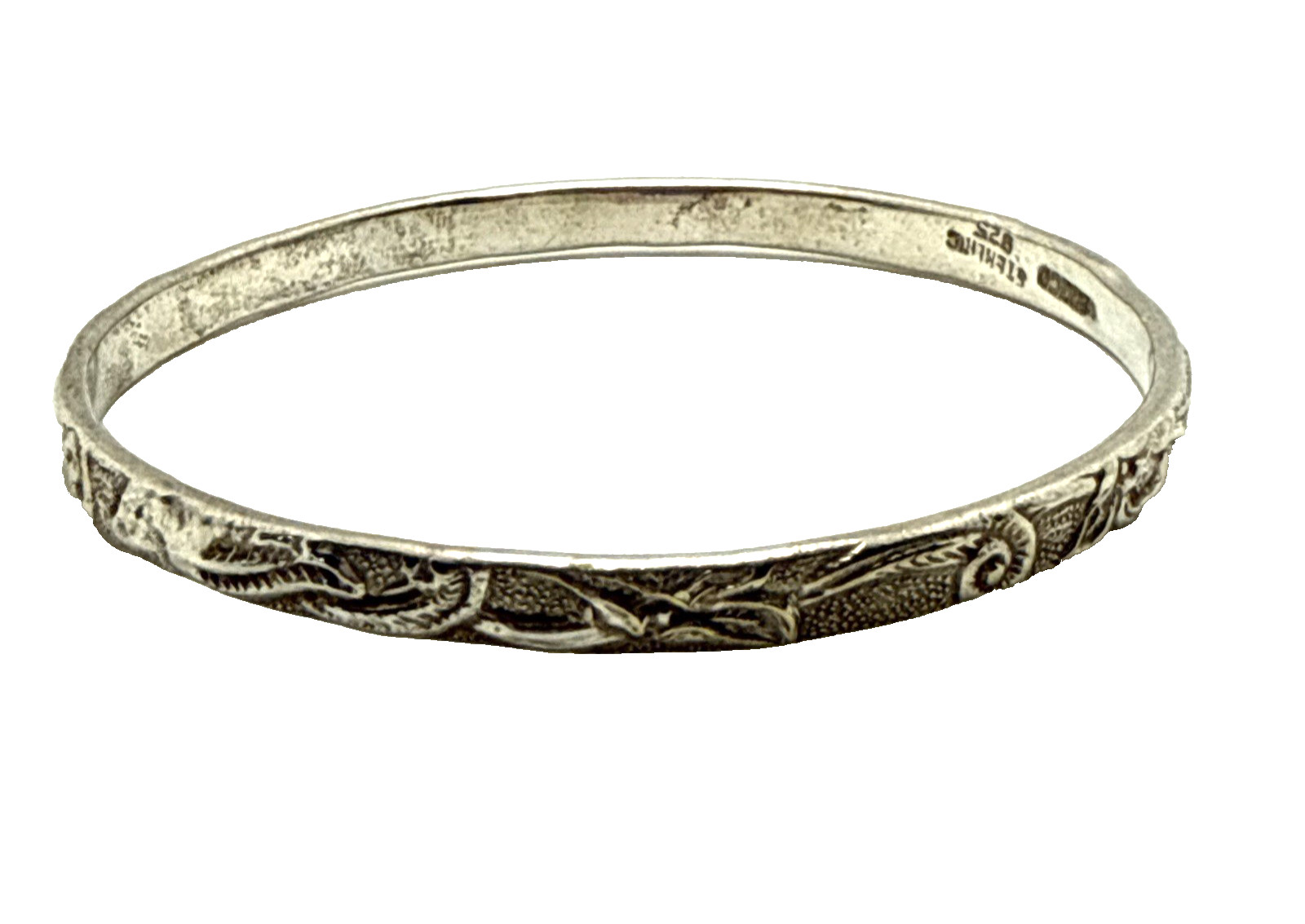 Vintage Mexican Sterling Silver 925 Bangle Bracelet Ornate Design 19g Large 9″