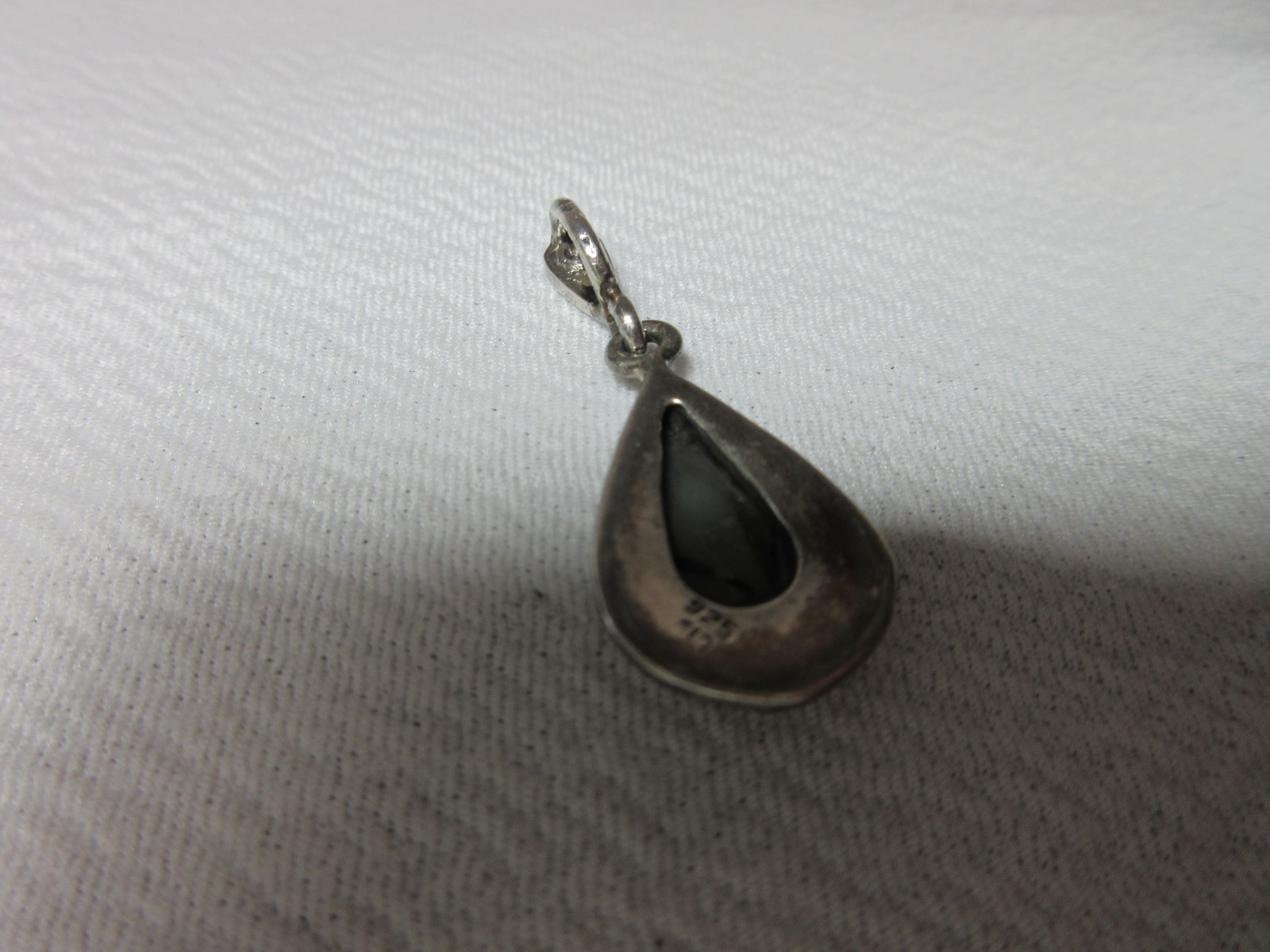 VINTAGE STERLING SILVER ABALONE SHELL NECKLACE PENDANT WITH MARCASITES CW #80