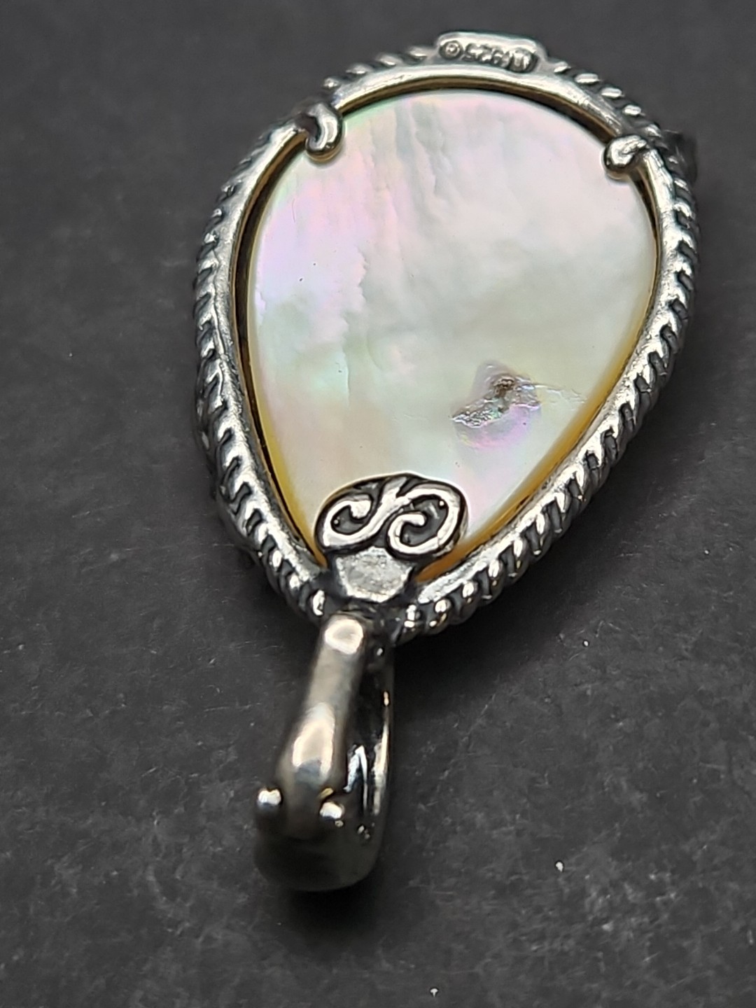 Carolyn Pollack Gold Mother of Pearl Multi Gemstone Flower Pendant 925 VINTAGE